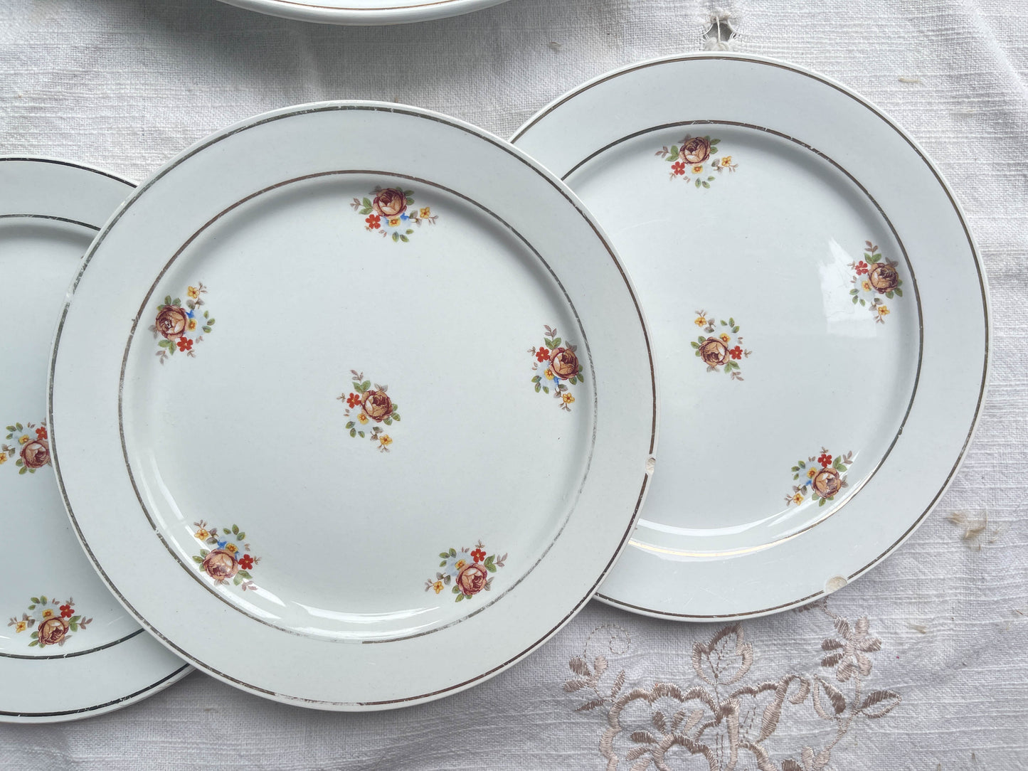 Vintage floral porcelain dessert service HBCM MONTEREAU