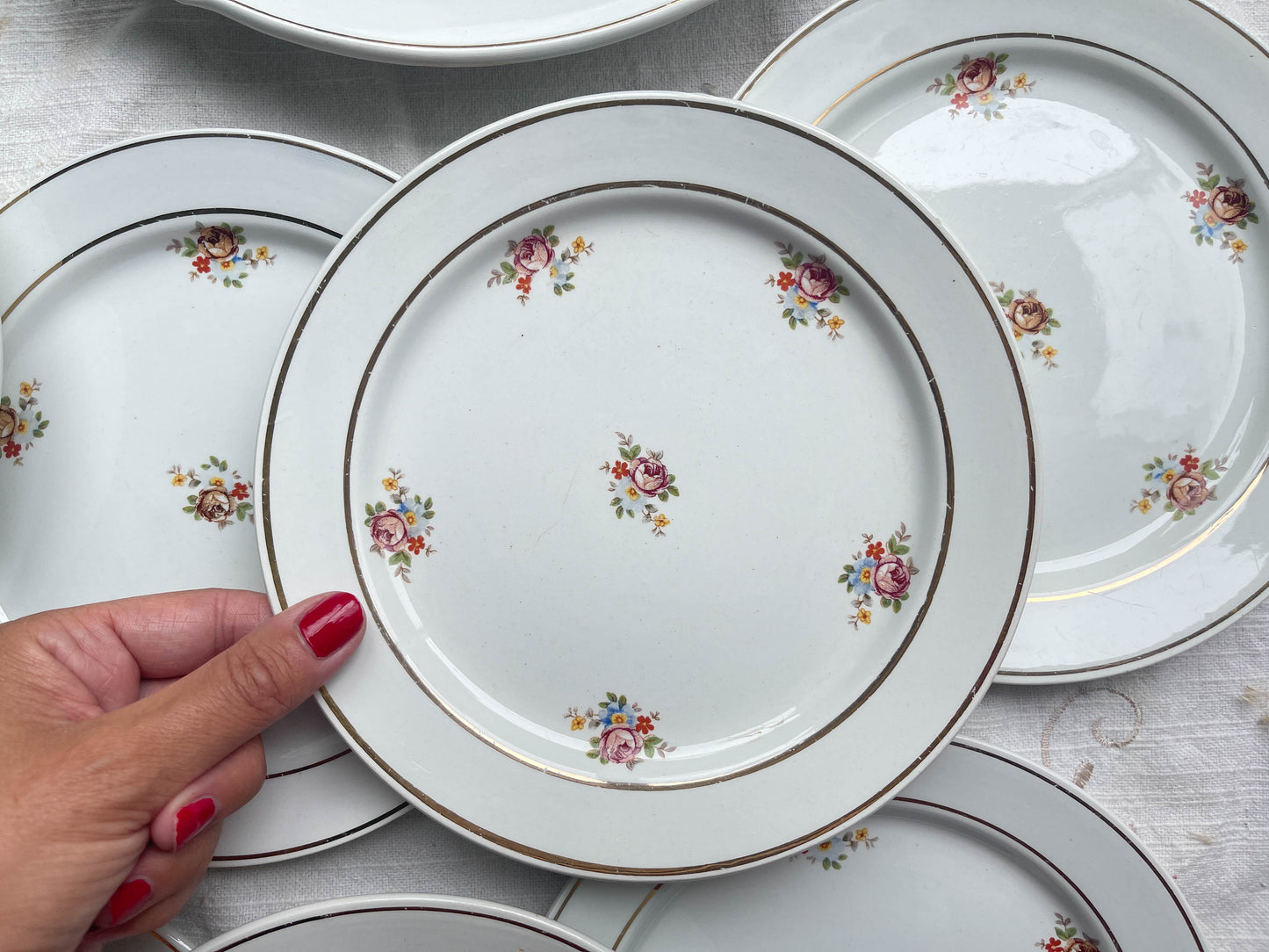 Vintage floral porcelain dessert service HBCM MONTEREAU