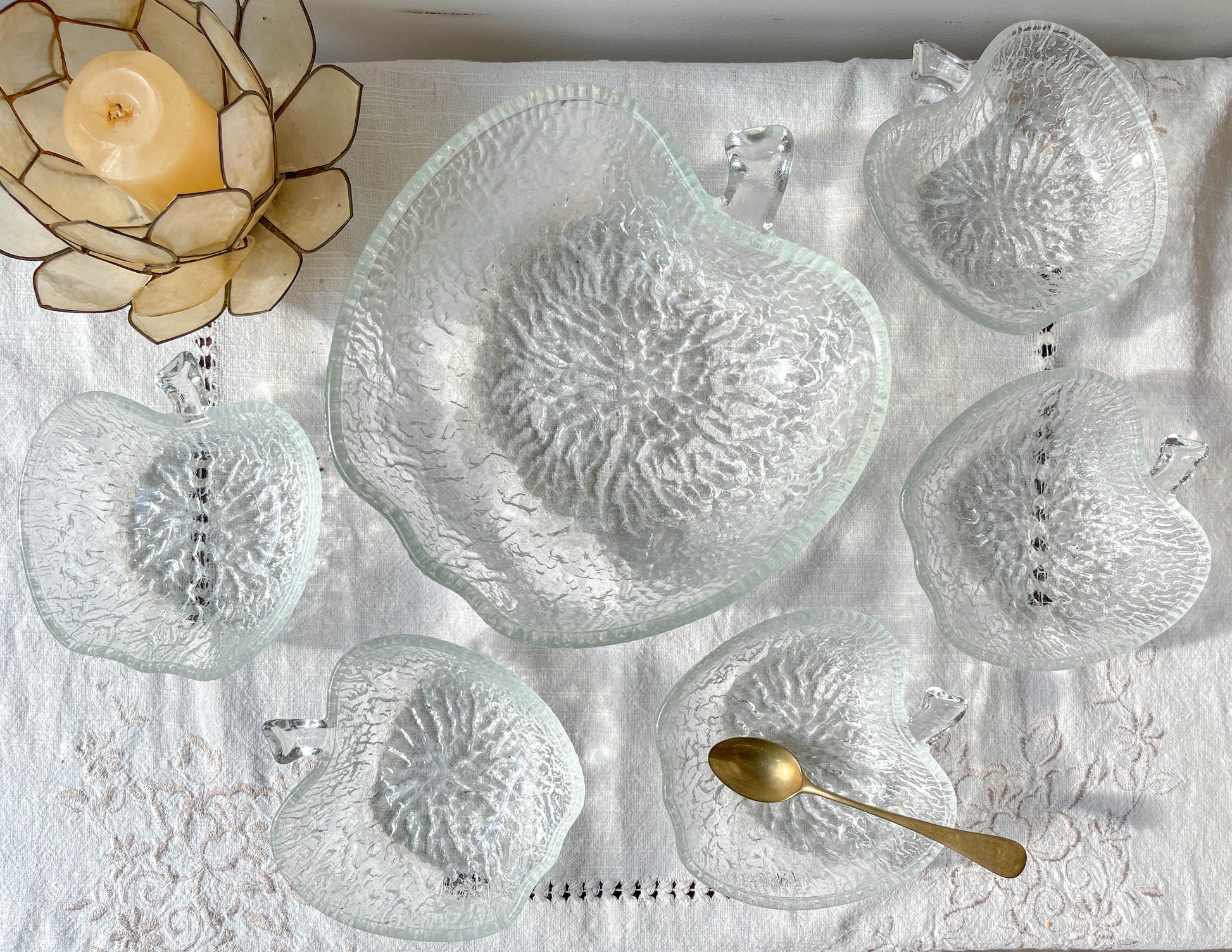 Service à dessert en verre vintage pomme – 1 saladier + 5 coupelles