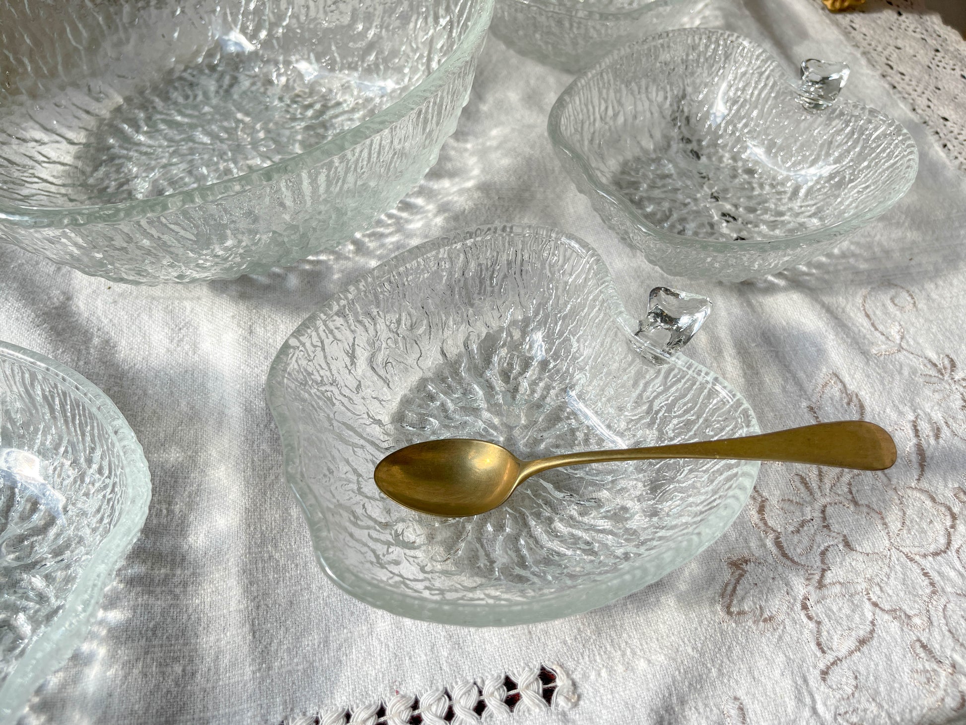 Service à dessert en verre vintage pomme – 1 saladier + 5 coupelles