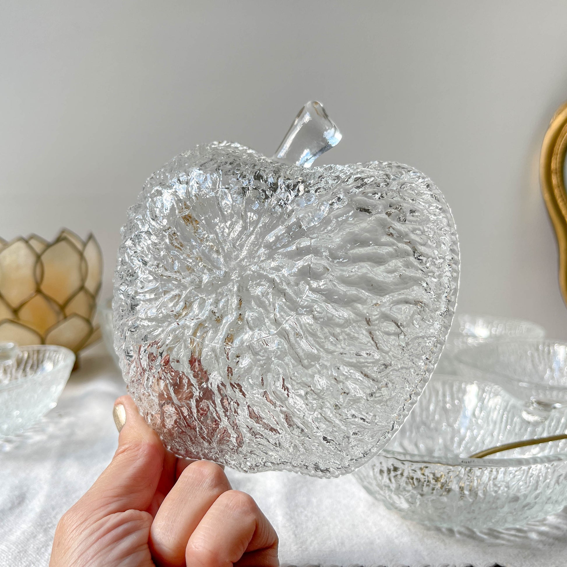 Service à dessert en verre vintage pomme – 1 saladier + 5 coupelles