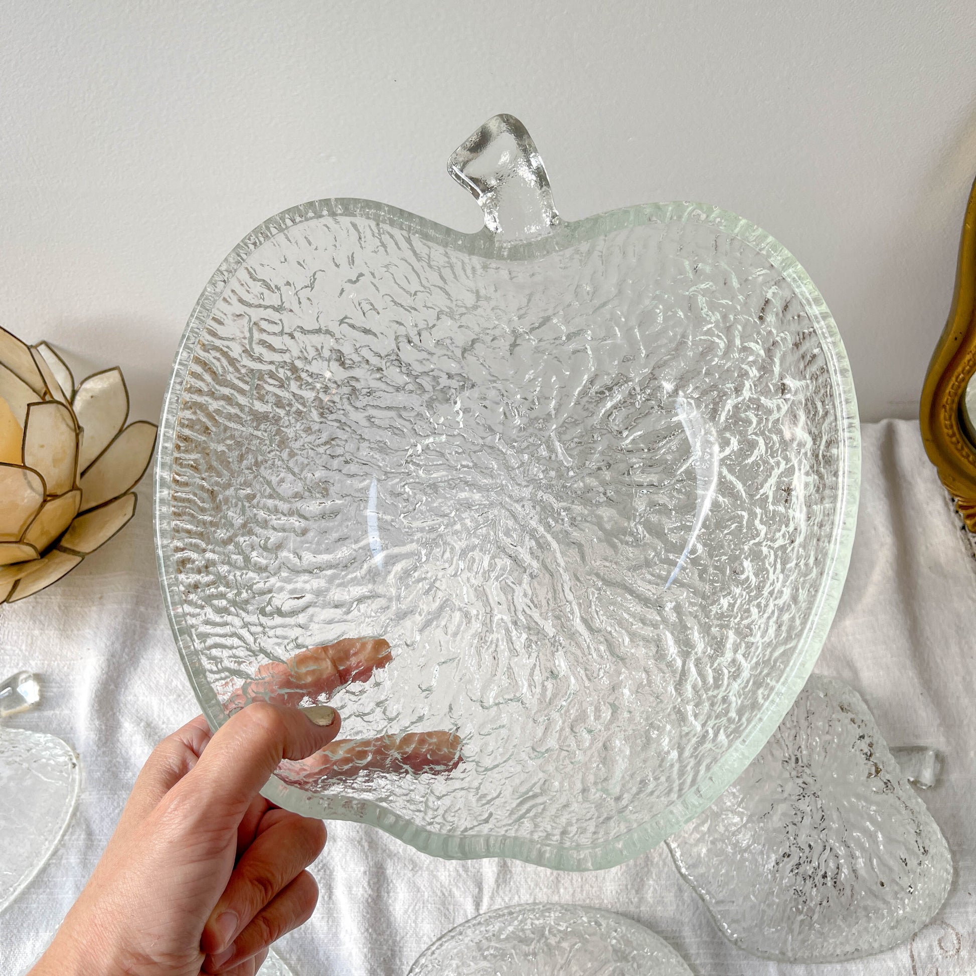 Service à dessert en verre vintage pomme – 1 saladier + 5 coupelles