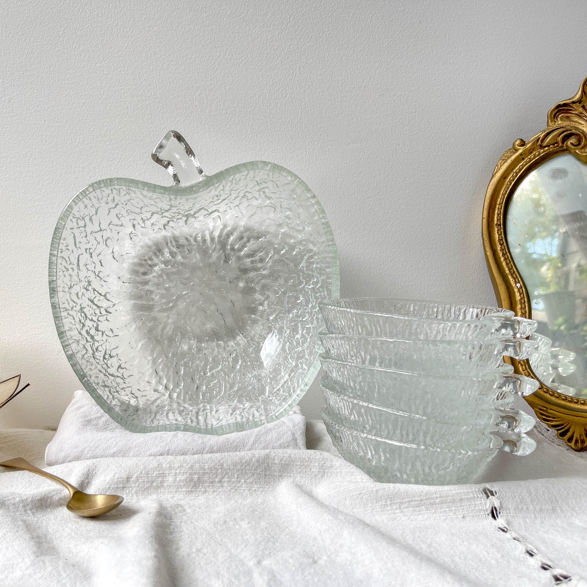 Service à dessert en verre vintage pomme – 1 saladier + 5 coupelles
