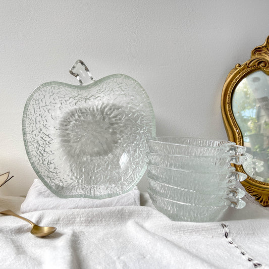 Service à dessert en verre vintage pomme – 1 saladier + 5 coupelles