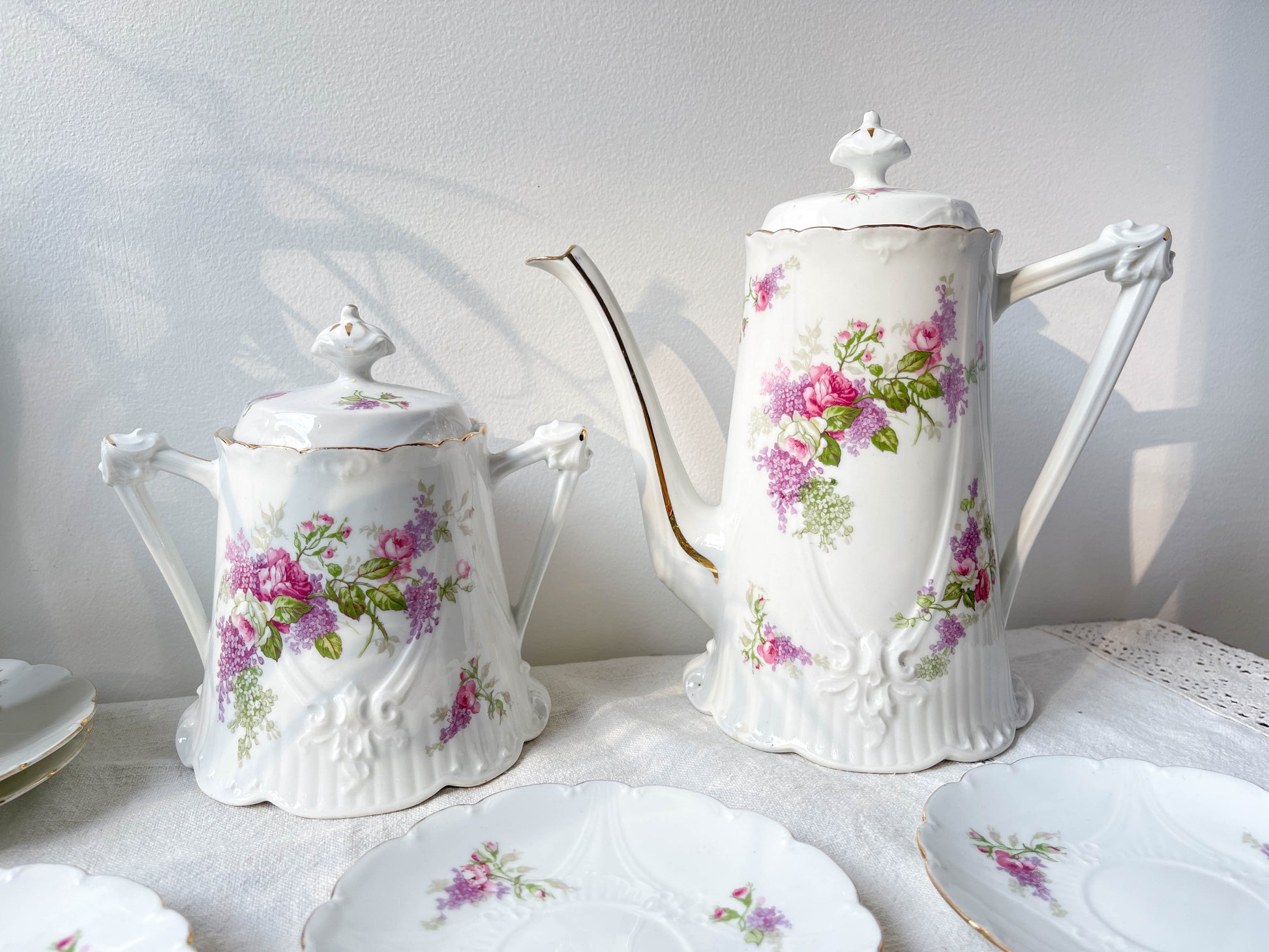 Service à thé café 5 personnes en porcelaine vintage LIMOGES B&C motif fleuri France