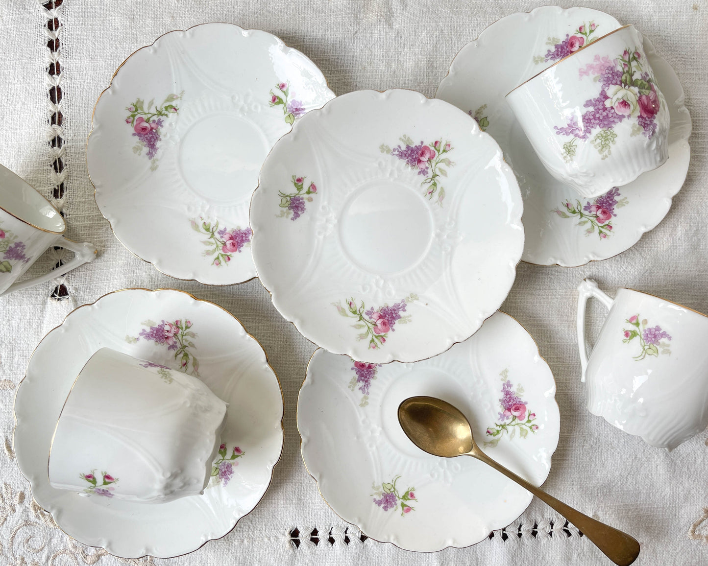 Service à thé café 5 personnes en porcelaine vintage LIMOGES B&C motif fleuri France