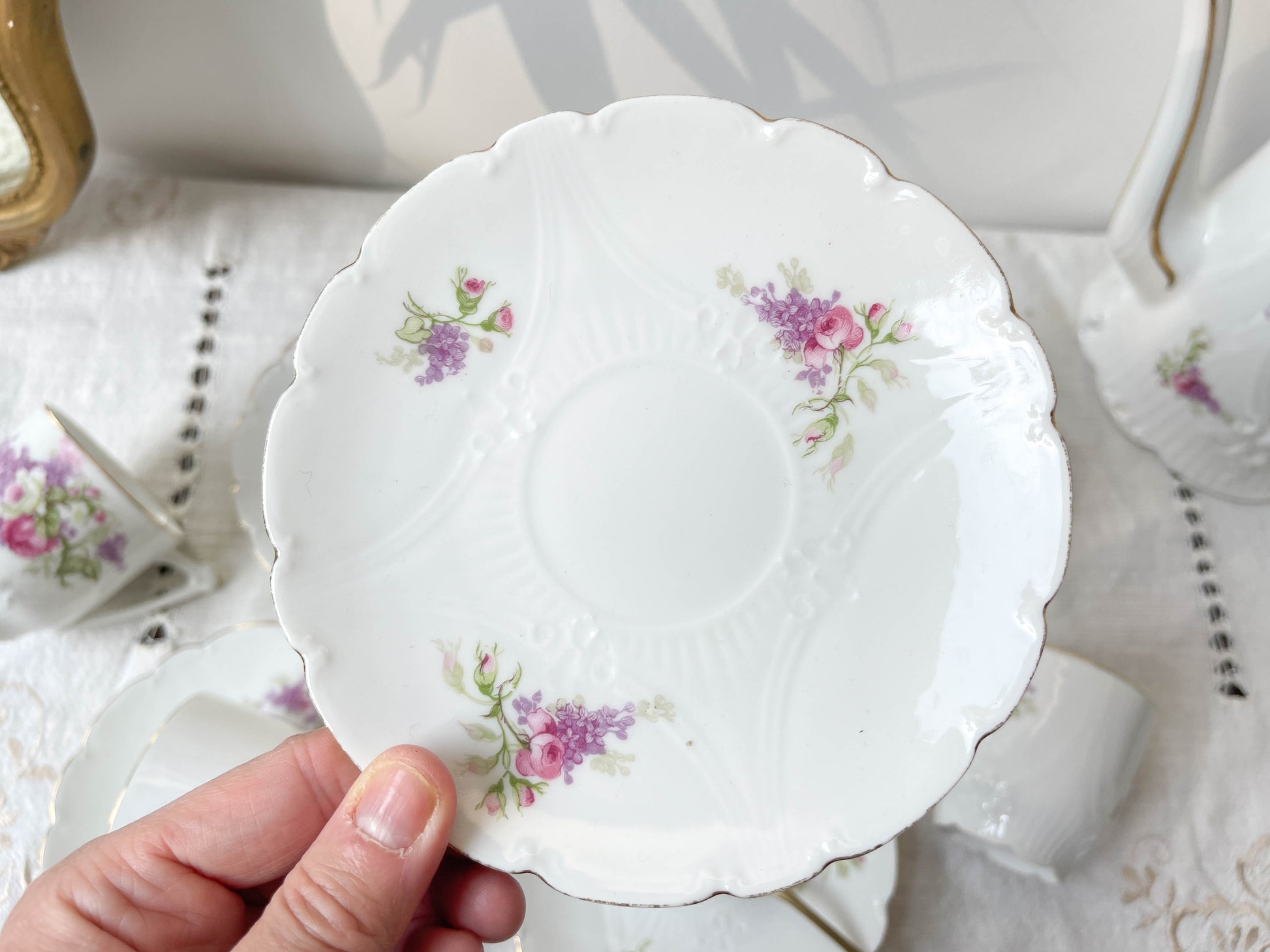 Service à thé café 5 personnes en porcelaine vintage LIMOGES B&C motif fleuri France