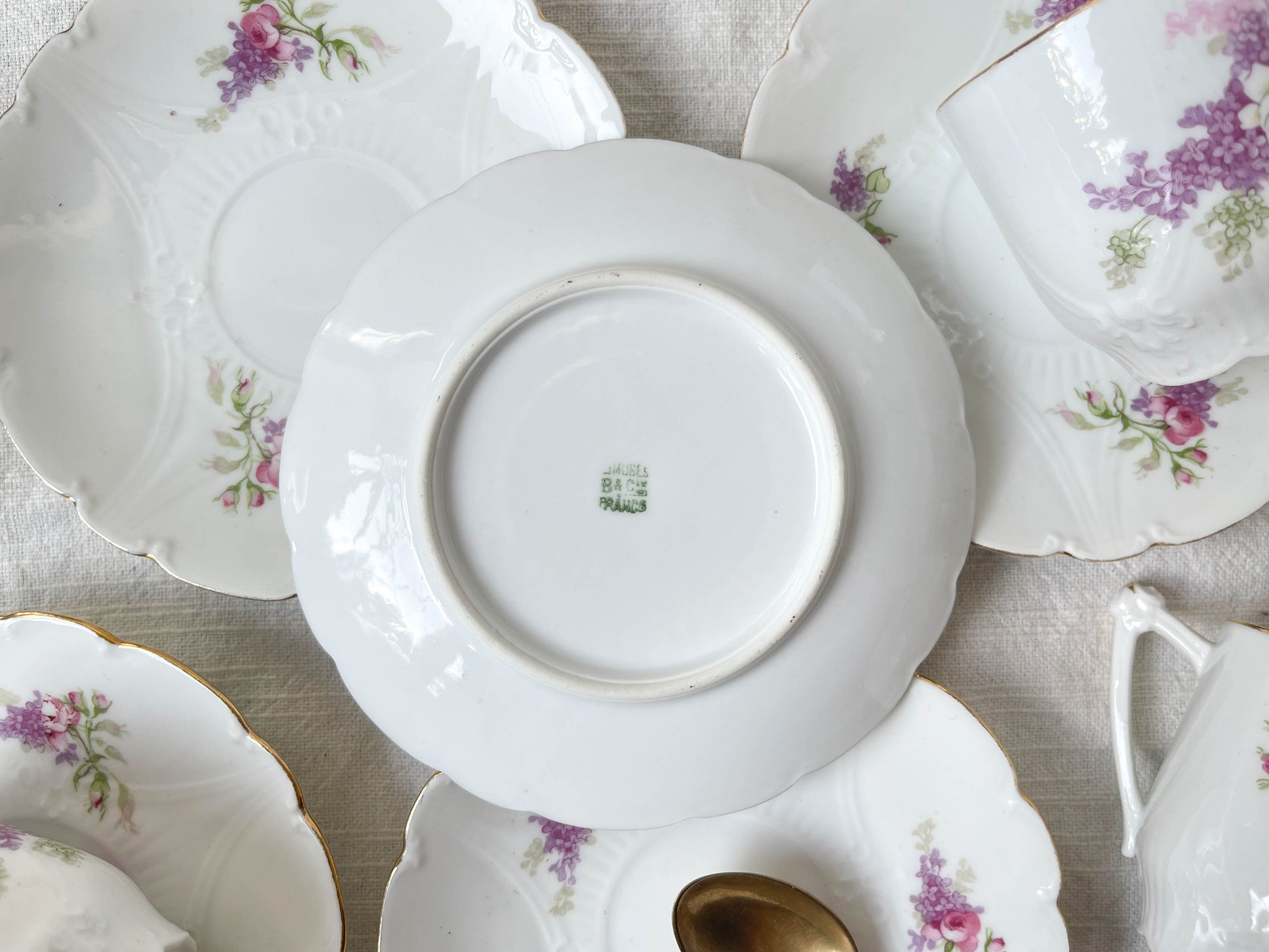 Service à thé café 5 personnes en porcelaine vintage LIMOGES B&C motif fleuri France