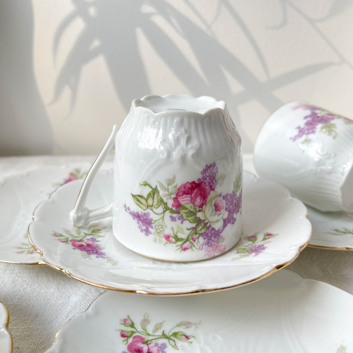 Service à thé café 5 personnes en porcelaine vintage LIMOGES B&C motif fleuri France