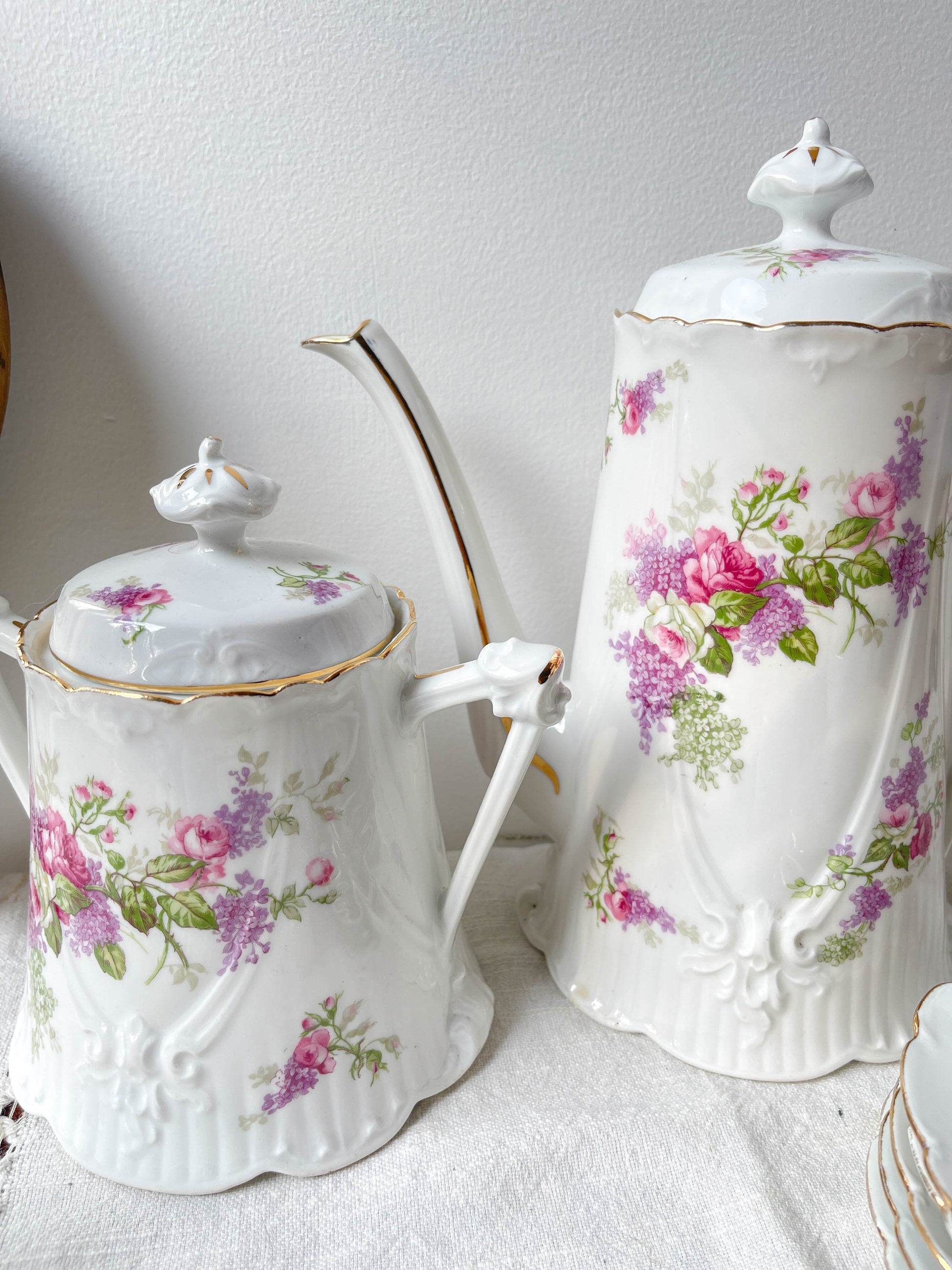 Service à thé café 5 personnes en porcelaine vintage LIMOGES B&C motif fleuri France