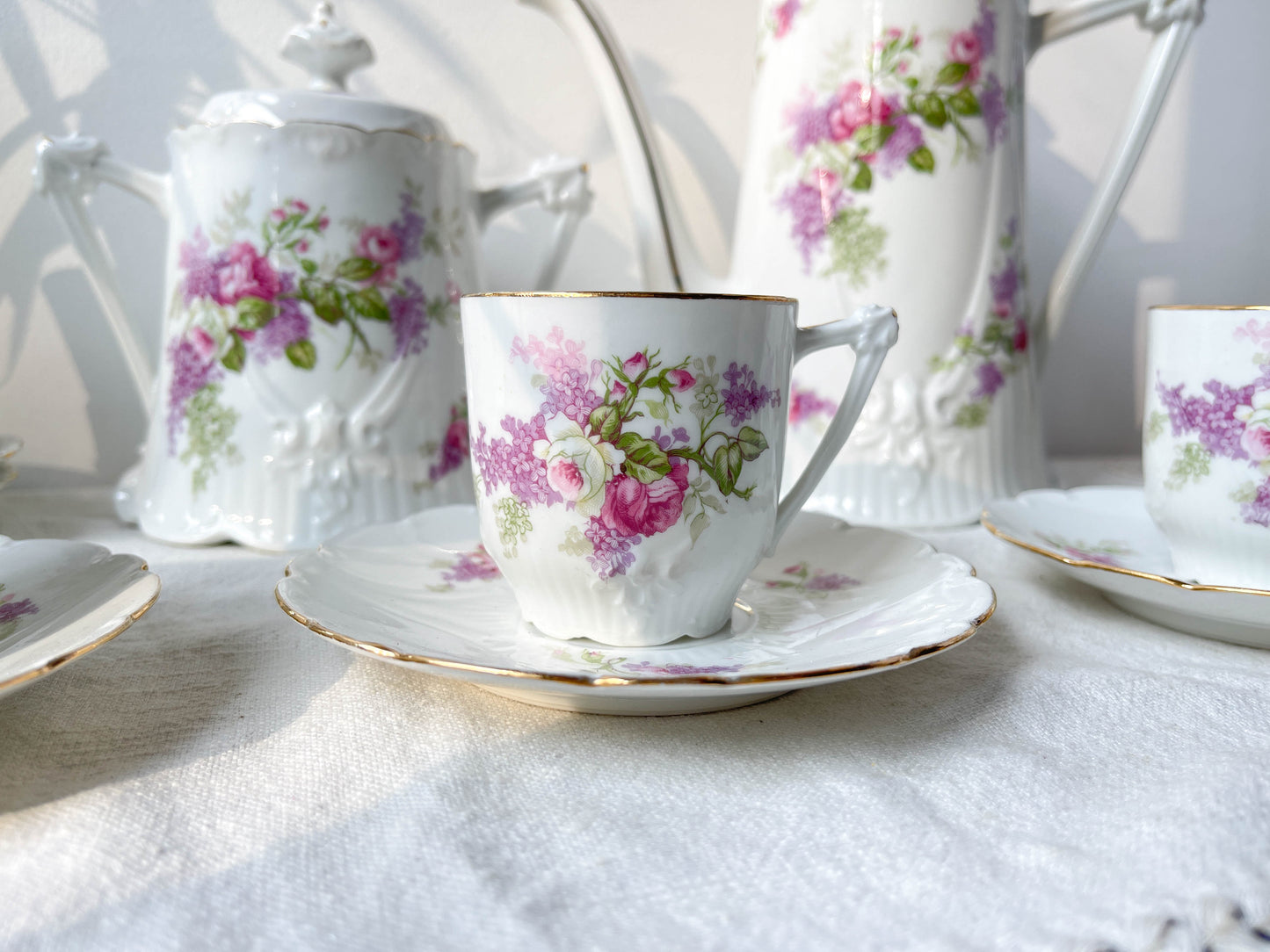 Service à thé café 5 personnes en porcelaine vintage LIMOGES B&C motif fleuri France