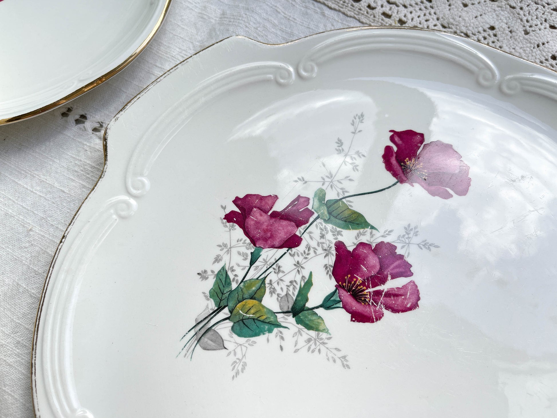 Service à dessert vintage 8 personnes en porcelaine de GIEN France modèle Elegance motif fleuri