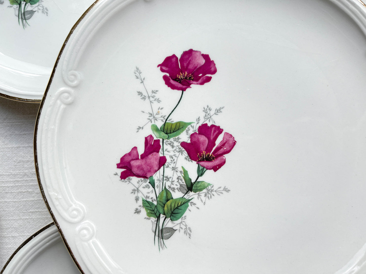 Service à dessert vintage 8 personnes en porcelaine de GIEN France modèle Elegance motif fleuri