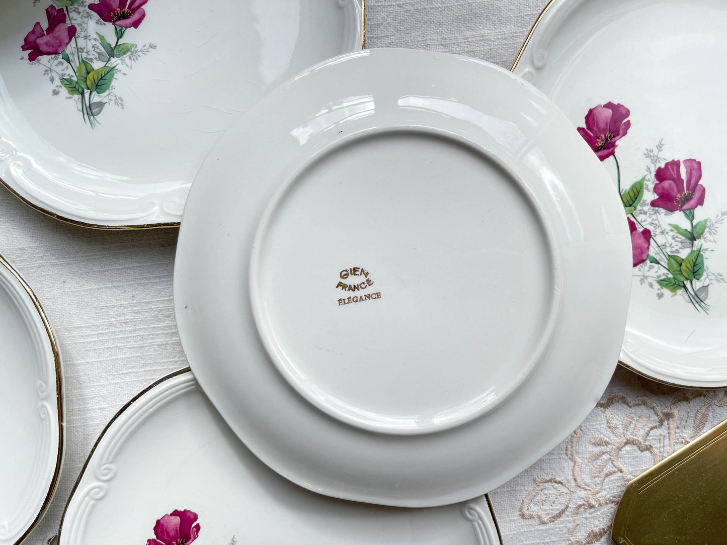 Service à dessert vintage 8 personnes en porcelaine de GIEN France modèle Elegance motif fleuri
