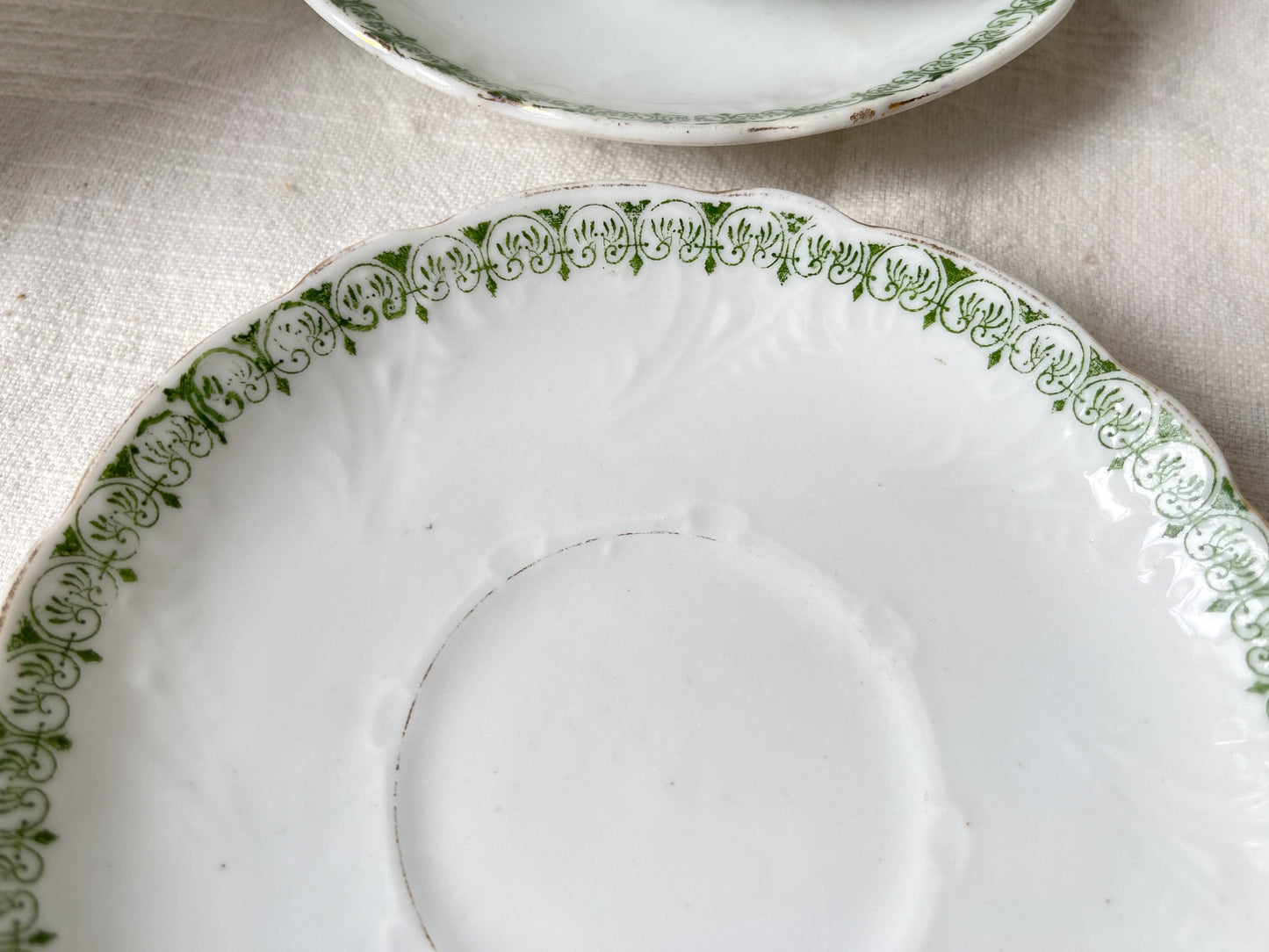 Service à thé/café vintage en porcelaine blanche verte doré XIXème