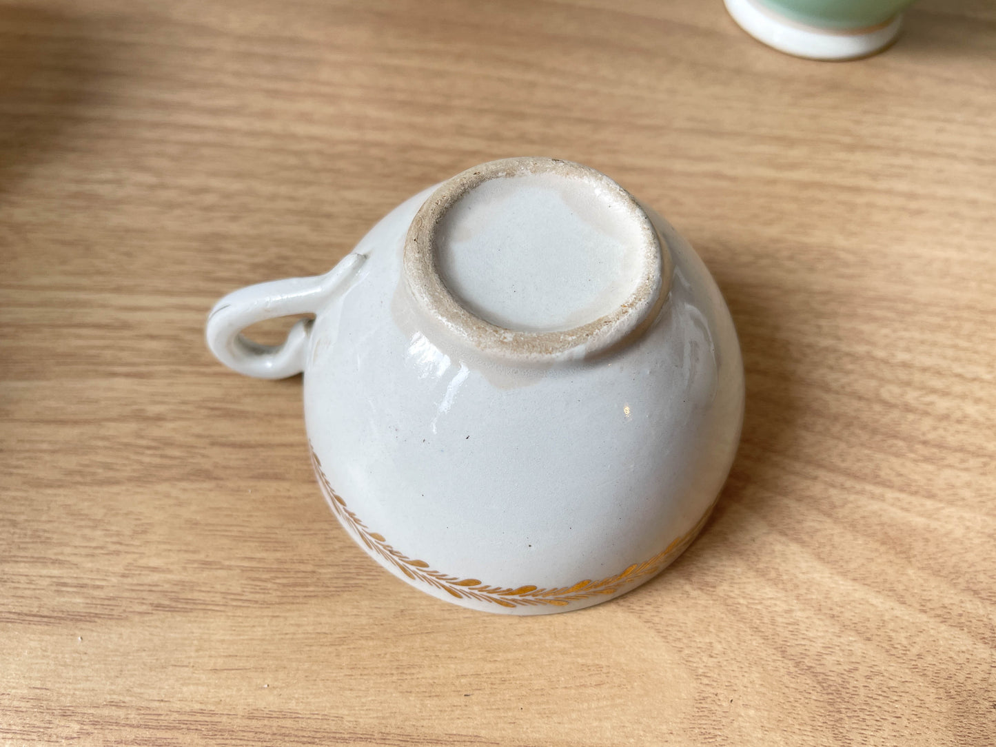 Service à thé/café vintage en porcelaine blanche verte doré LUNEVILLE made in France
