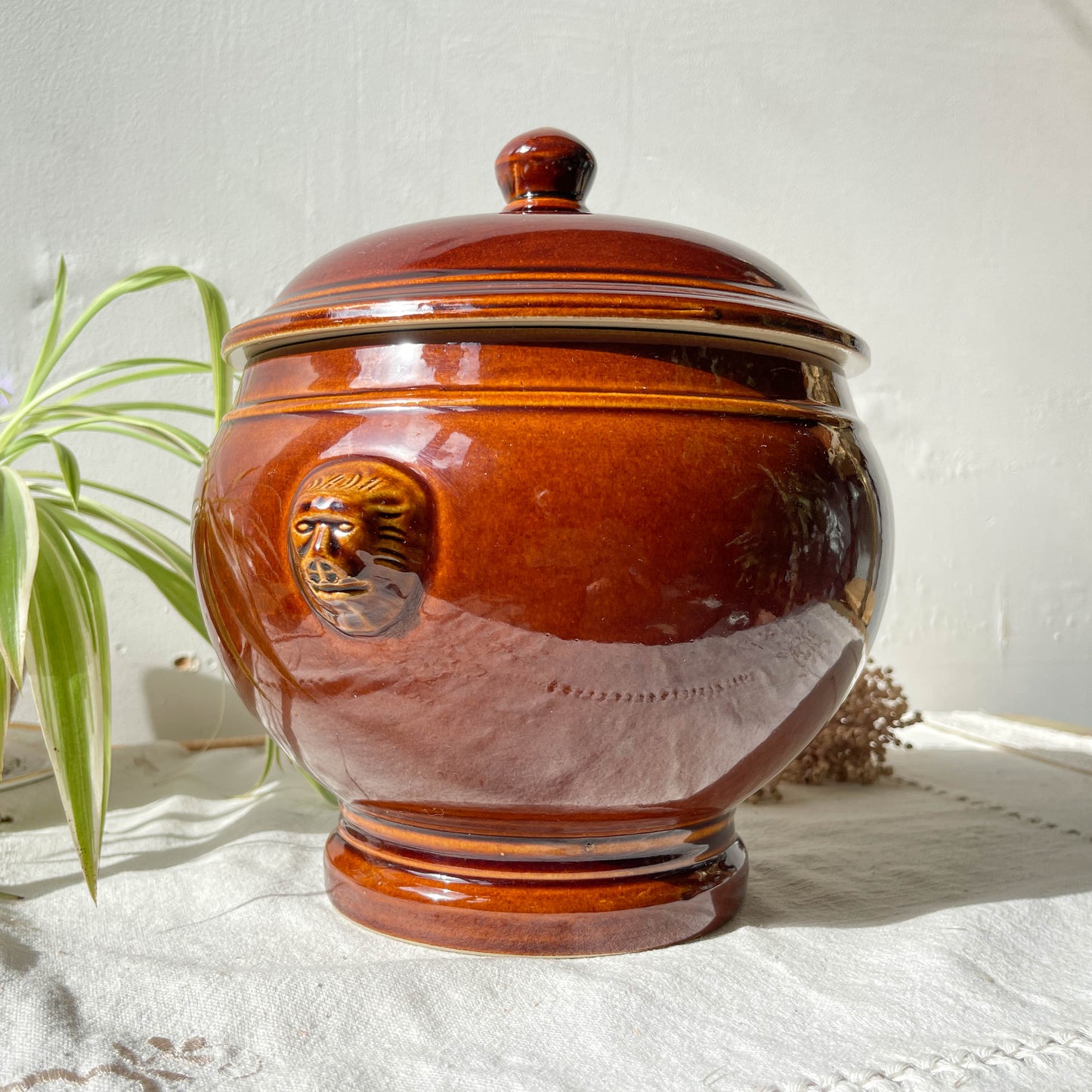 Soupière vintage en grès émaillé marron soupe à l'oignon