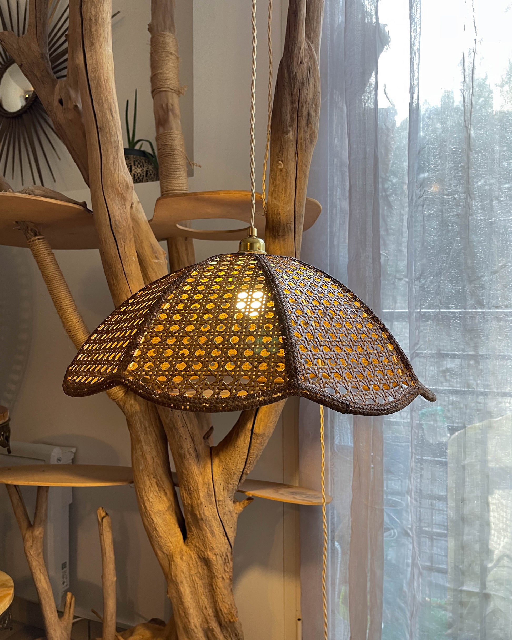 Suspension vintage effet cannage 1970 - Abat-jour cannage