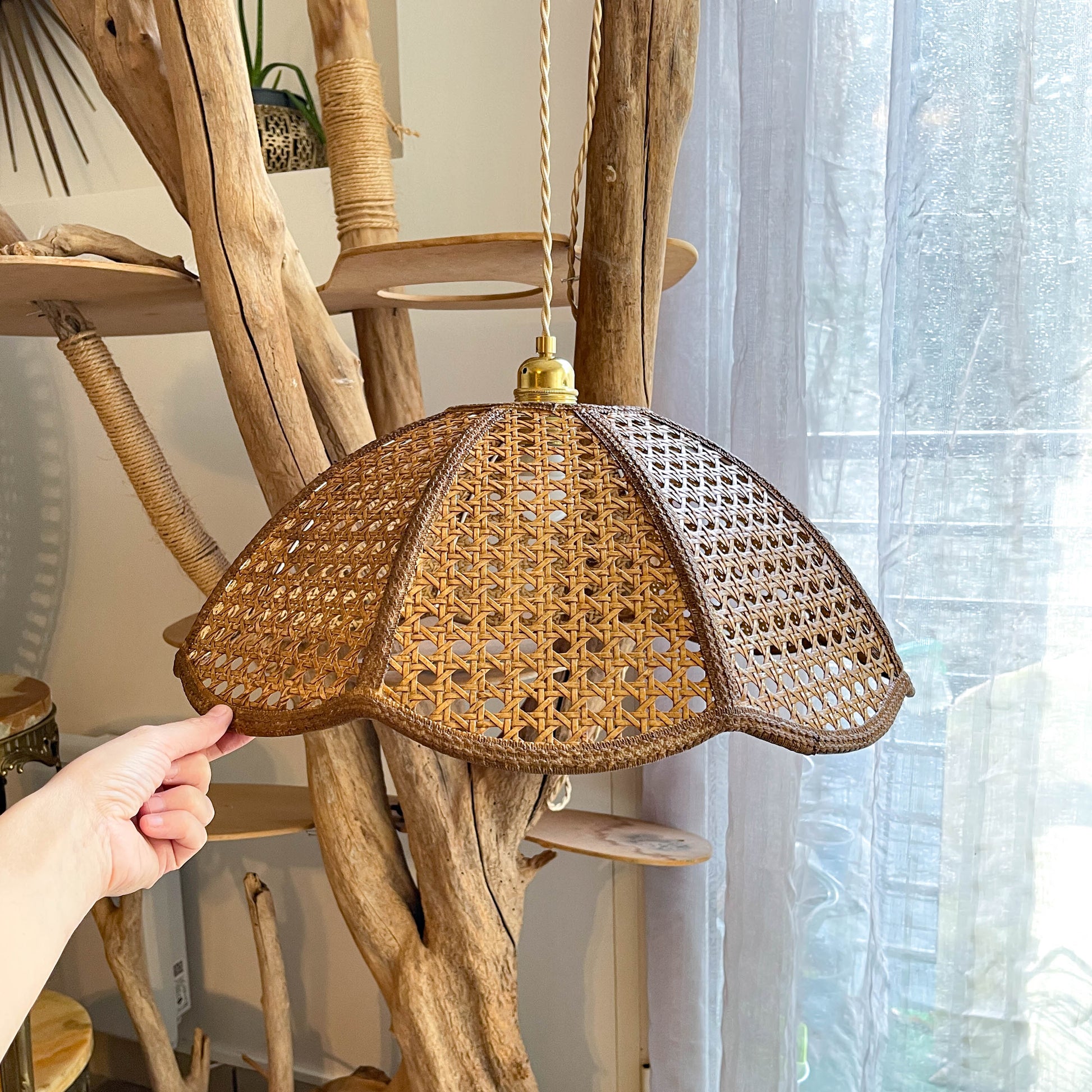 Suspension vintage effet cannage 1970 - Abat-jour cannage