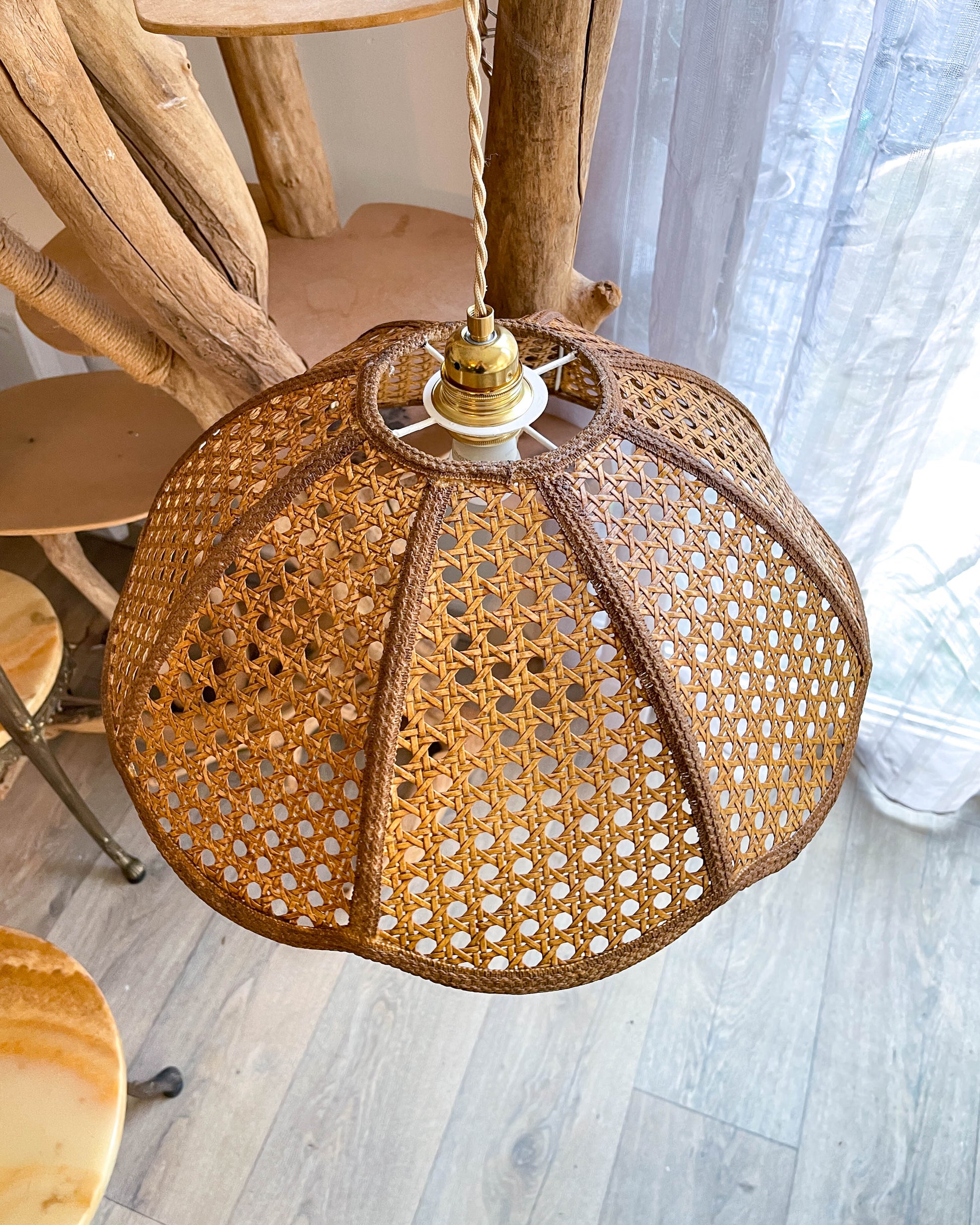 Suspension vintage effet cannage 1970 - Abat-jour cannage