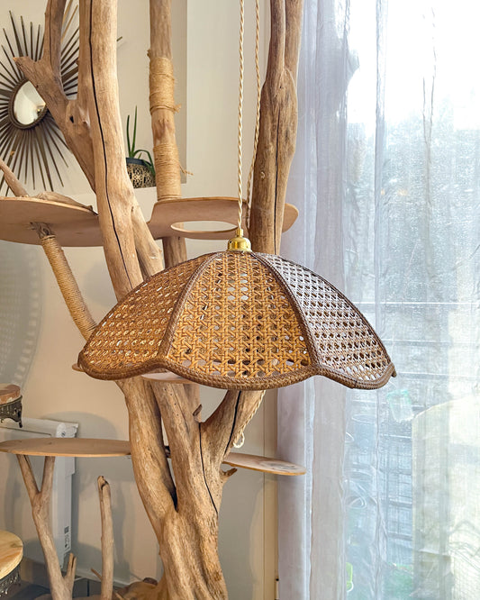 Suspension vintage effet cannage 1970 - Abat-jour cannage