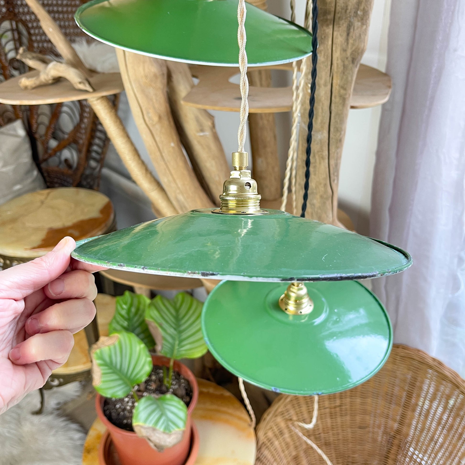 Baladeuse abat-jour vintage en tôle émaillée verte personnalisable