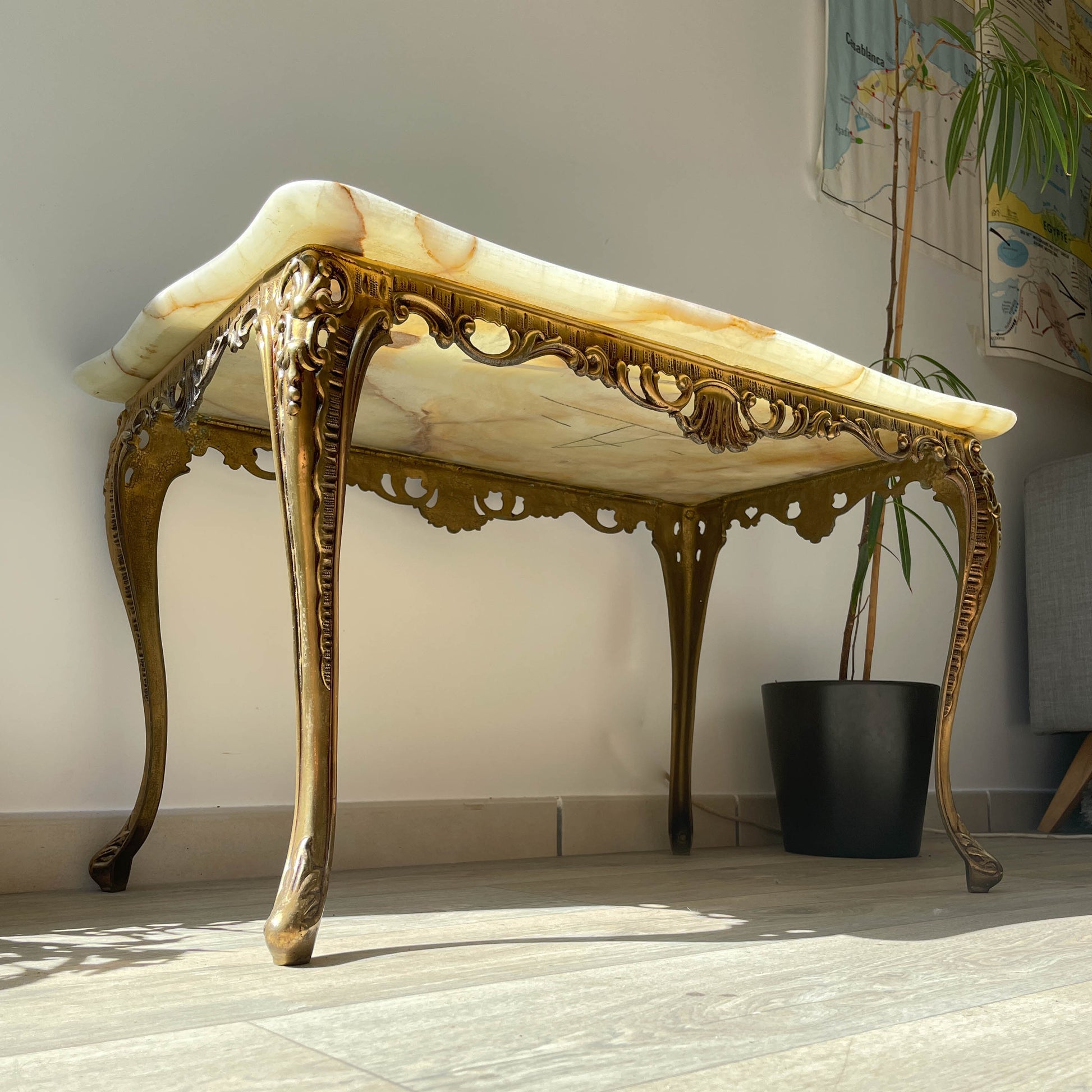 Table basse en marbre et bronze vintage