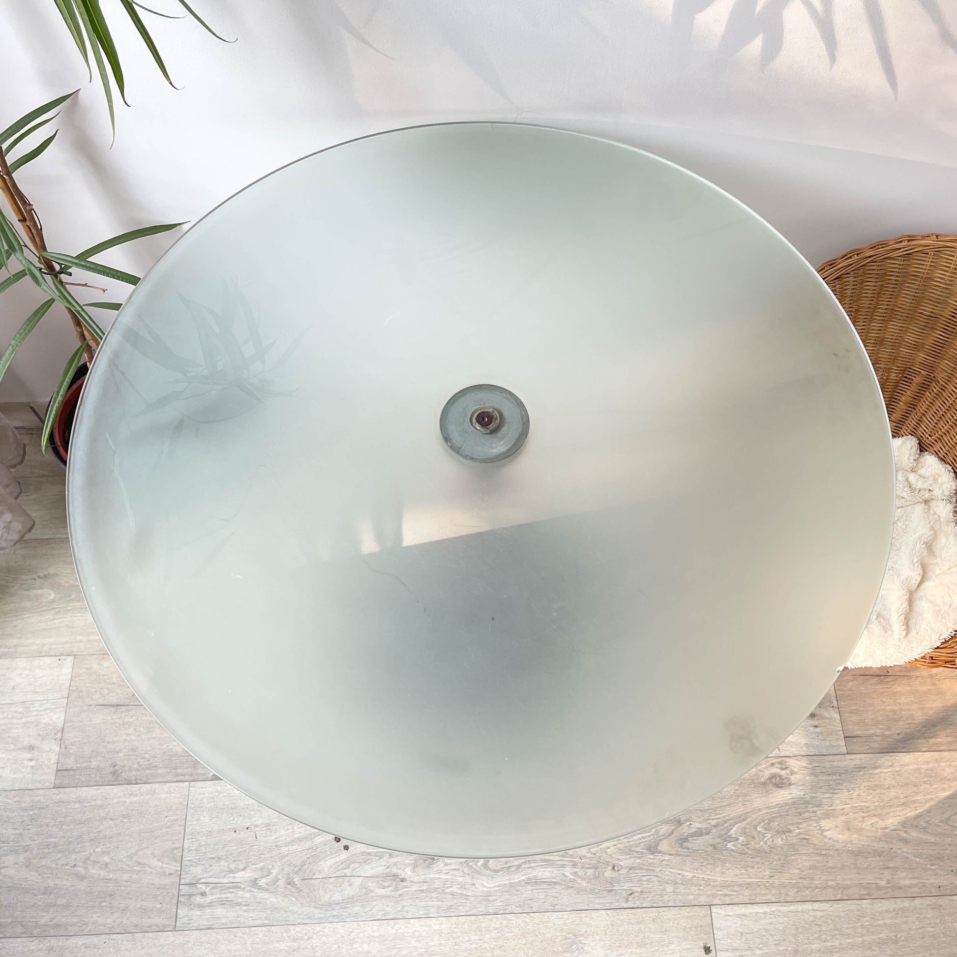 Table ronde vintage style champignon bois et verre 1970