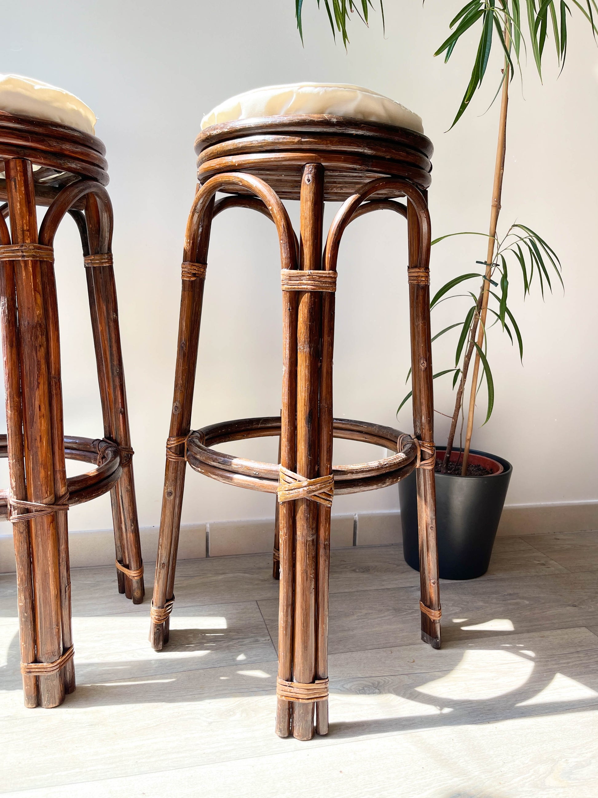 Tabourets de bar vintage en bois courbé, 1950