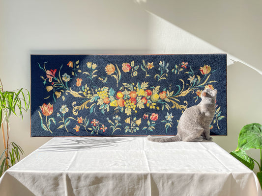 Grande tapisserie canevas vintage motif fleuri 1970