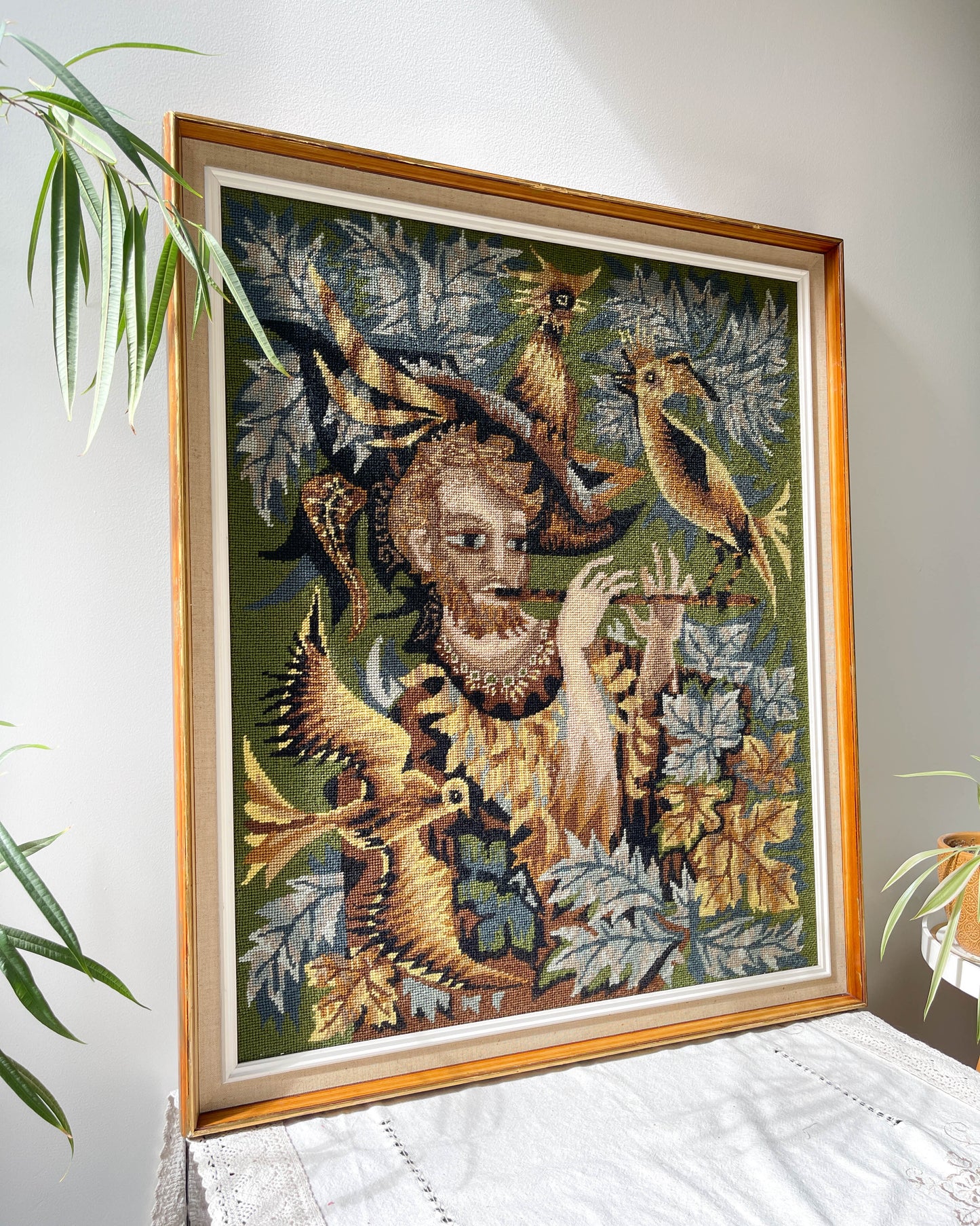 Tapisserie canevas vintage modèle "L'oiseleur" Royal Paris style Lurcat par Jean Picard Ledoux 1970