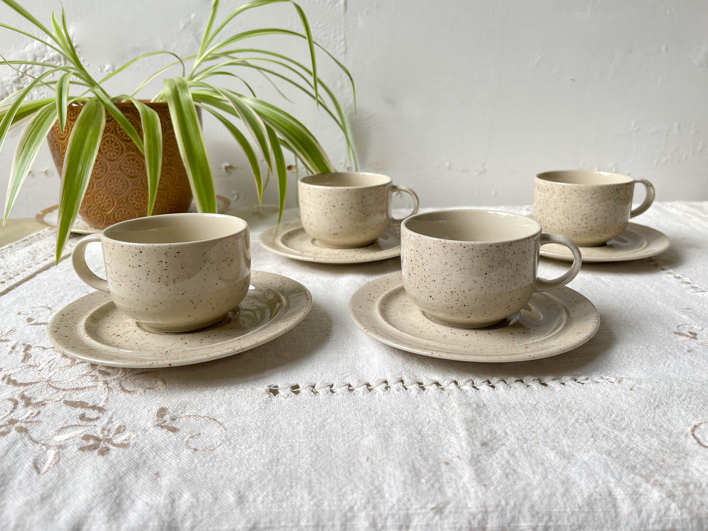 Tasses à café/thé en grès moucheté Tulowice mid century XXe
