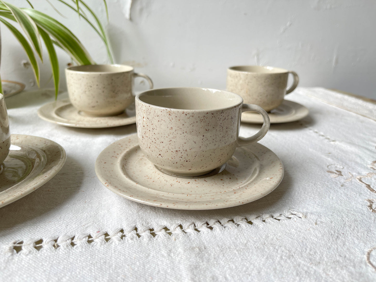 Tasses à café/thé en grès moucheté Tulowice mid century XXe