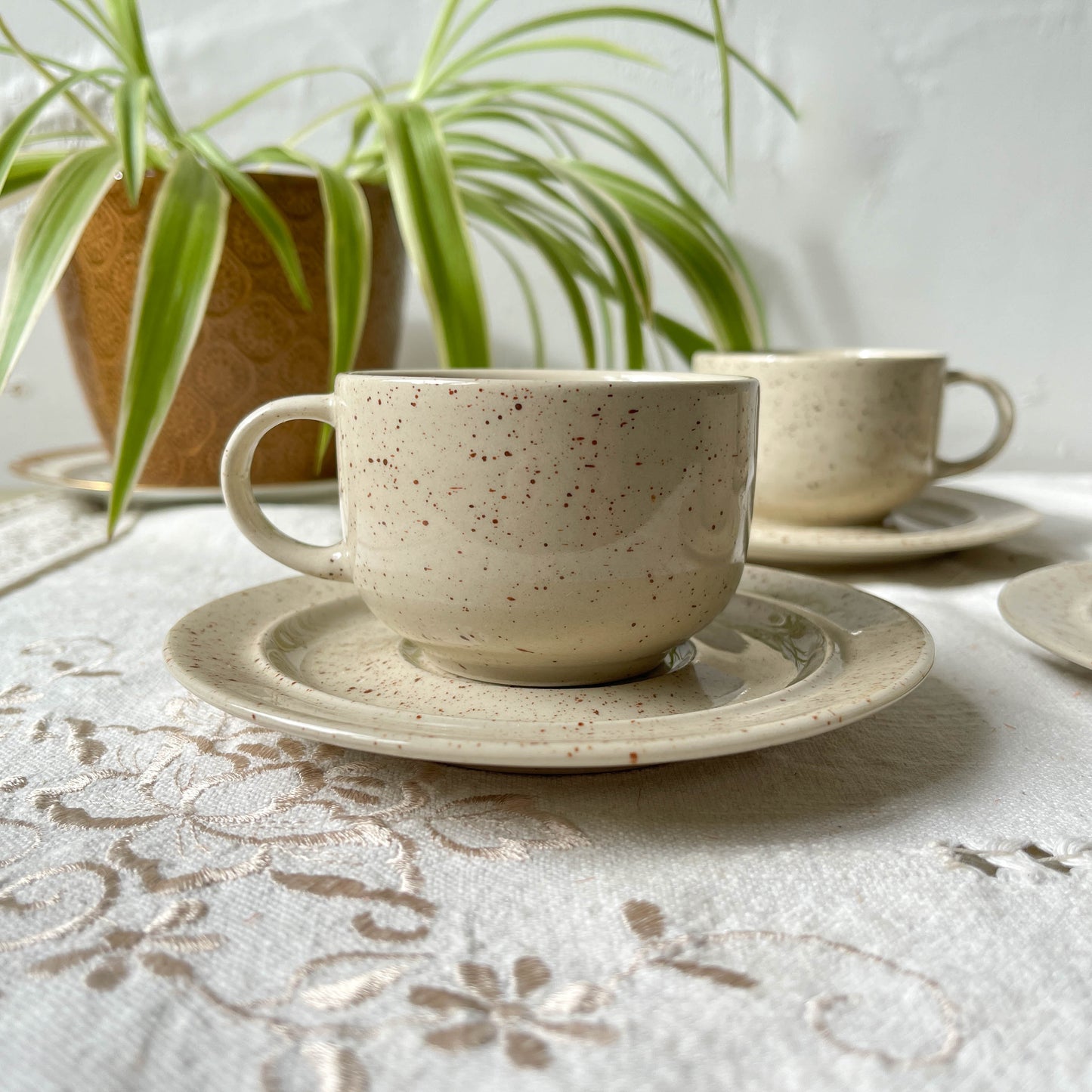 Tasses à café/thé en grès moucheté Tulowice mid century XXe