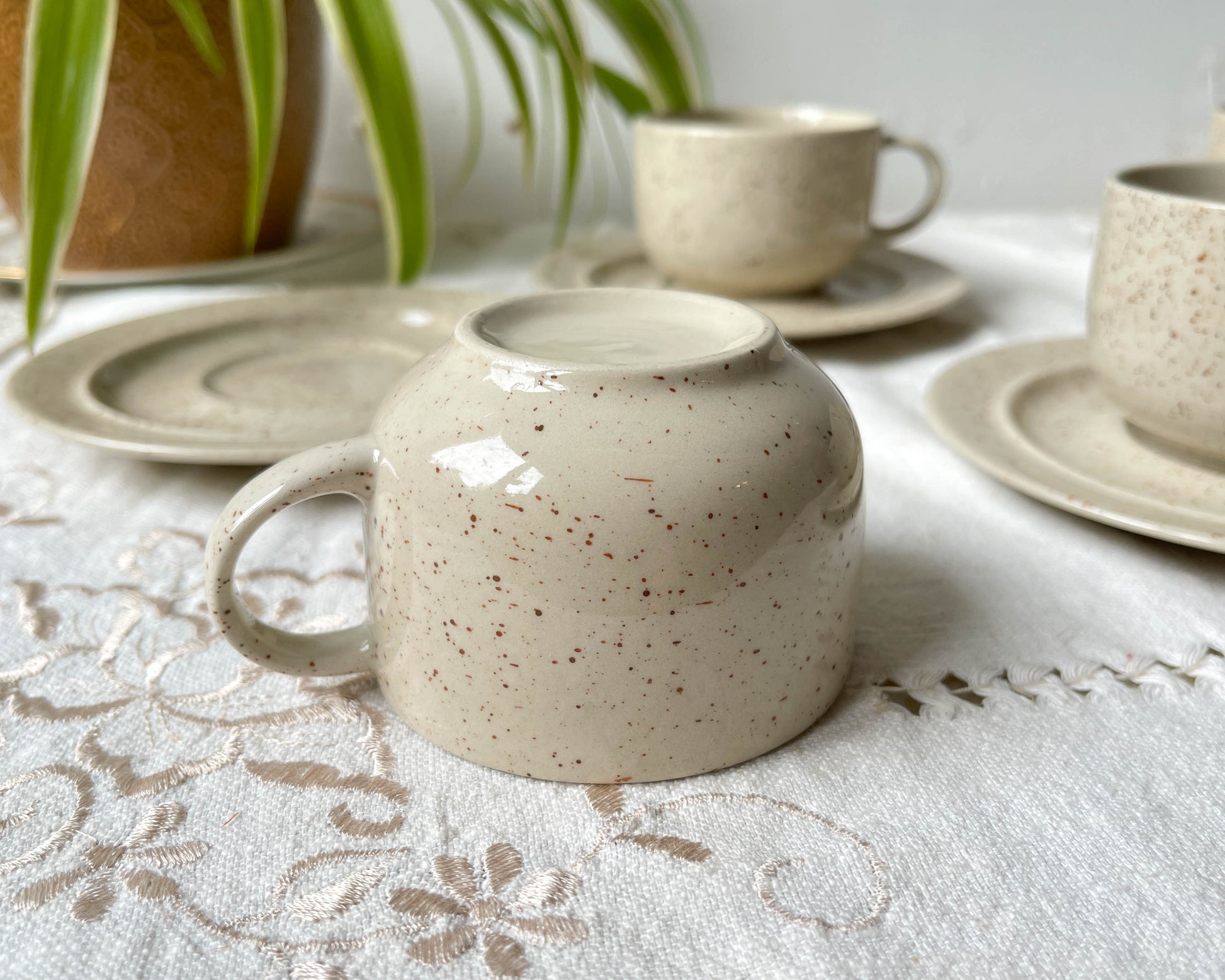 Tasses à café/thé en grès moucheté Tulowice mid century XXe