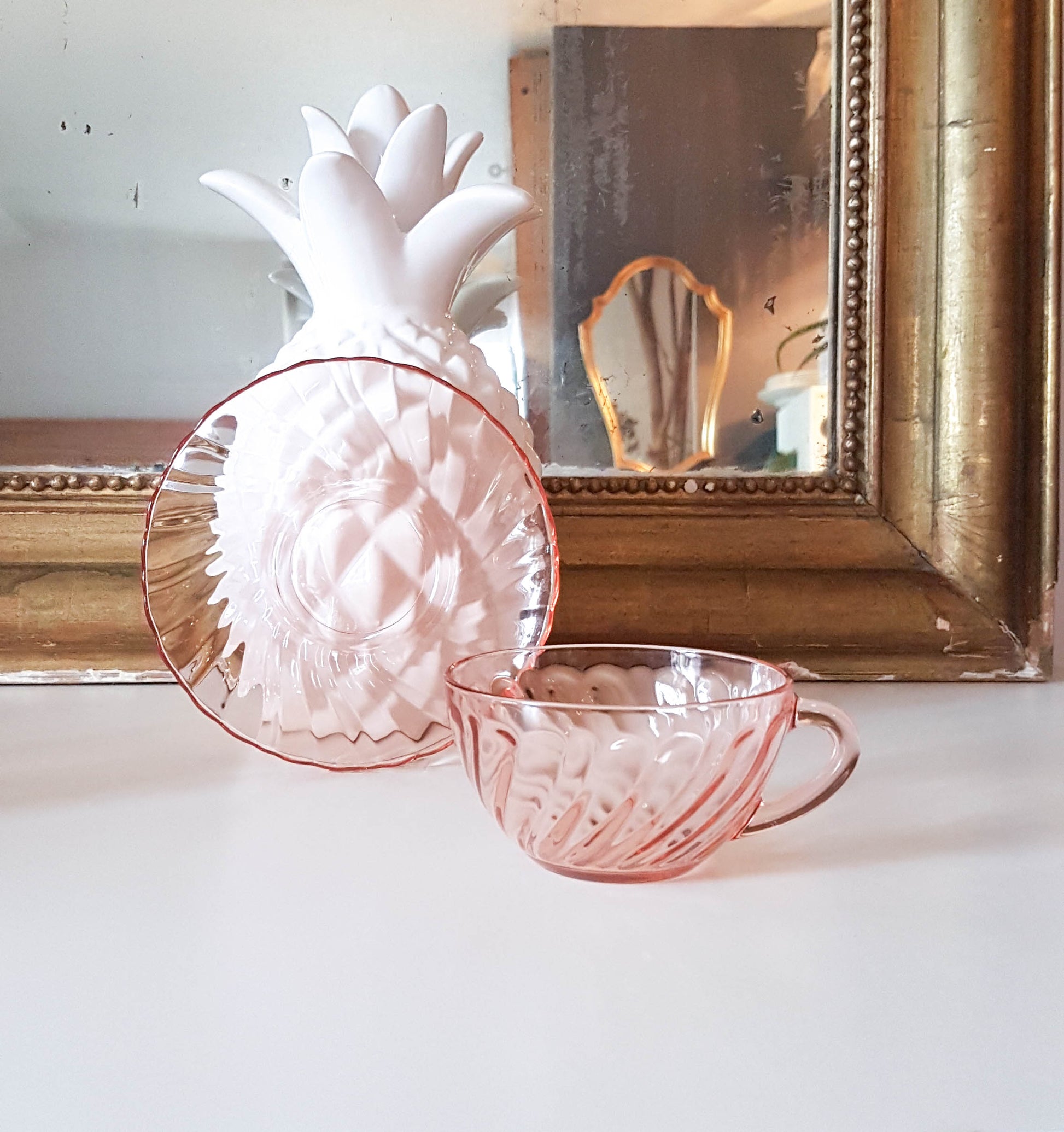 6 Tasses et sous-tasses à thé en verre rose Rosaline LUMINARC made in France