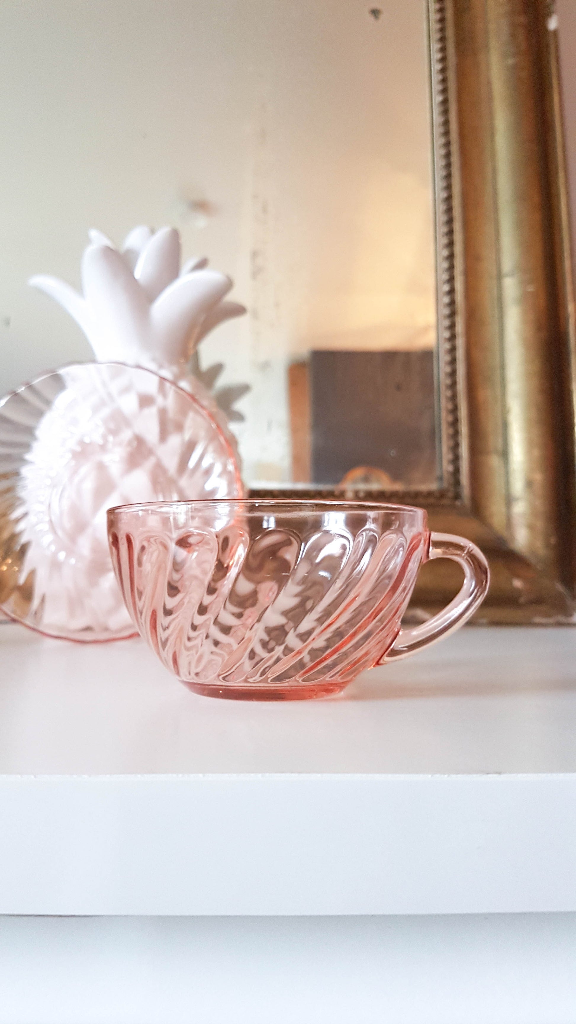 6 Tasses et sous-tasses à thé en verre rose Rosaline LUMINARC made in France