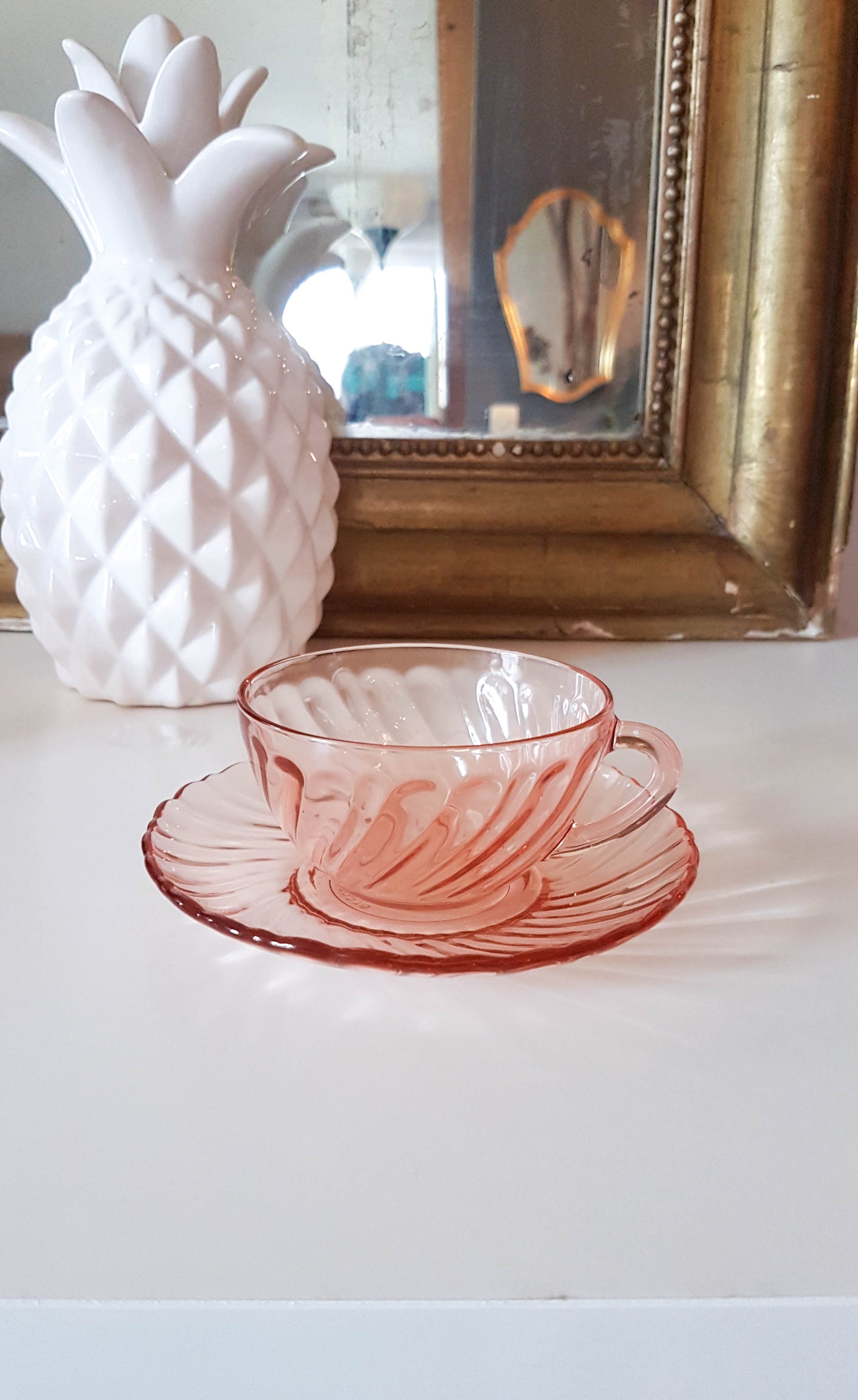 6 Tasses et sous-tasses à thé en verre rose Rosaline LUMINARC made in France