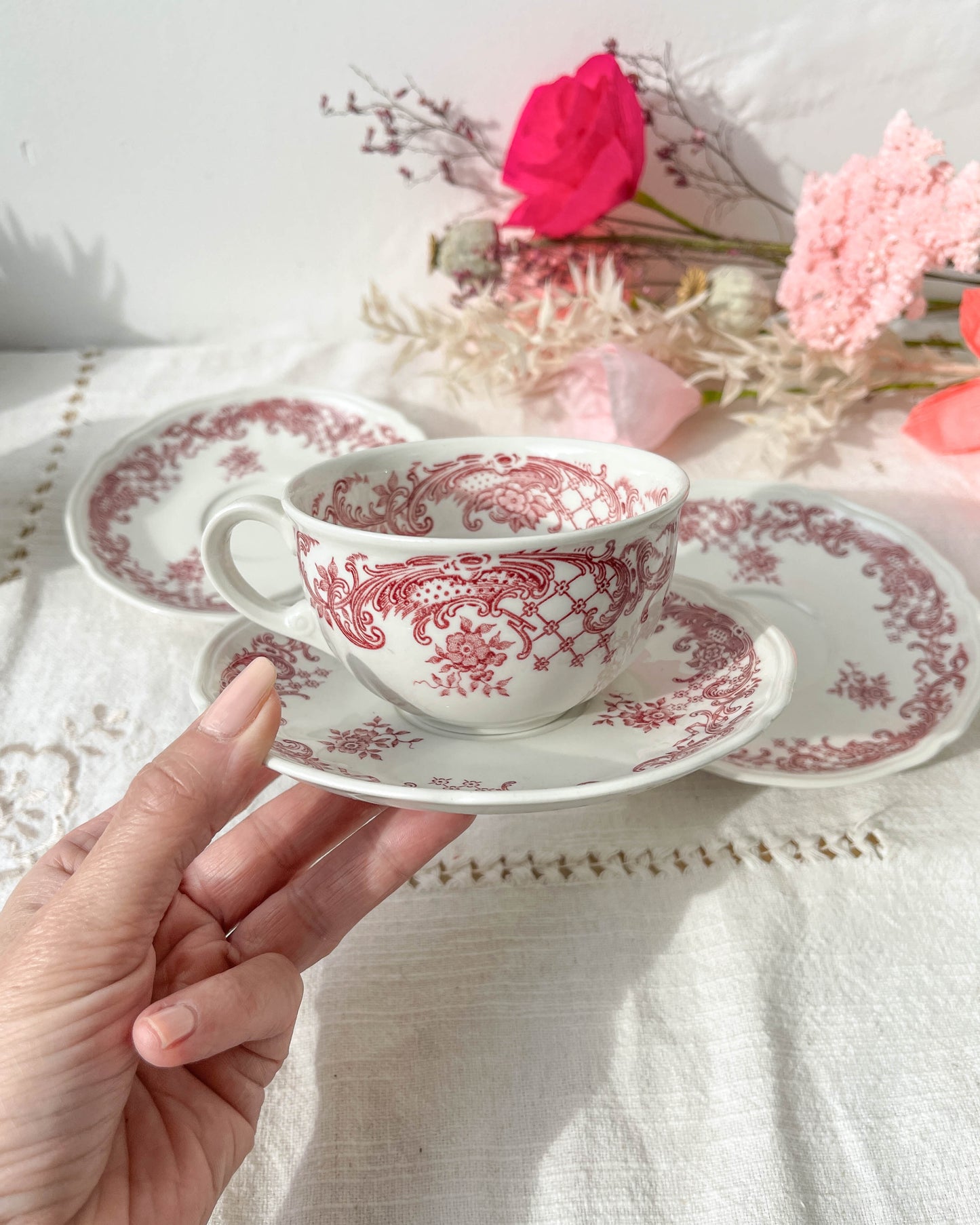 3 Tasses à Café en porcelaine blanche et rose Villero & Boch VALERIA Made in Germany