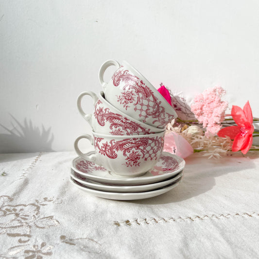 3 Tasses à Café en porcelaine blanche et rose Villero & Boch VALERIA Made in Germany