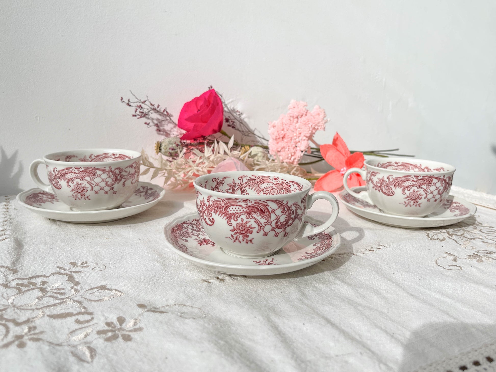 3 Tasses à Café en porcelaine blanche et rose Villero & Boch VALERIA Made in Germany