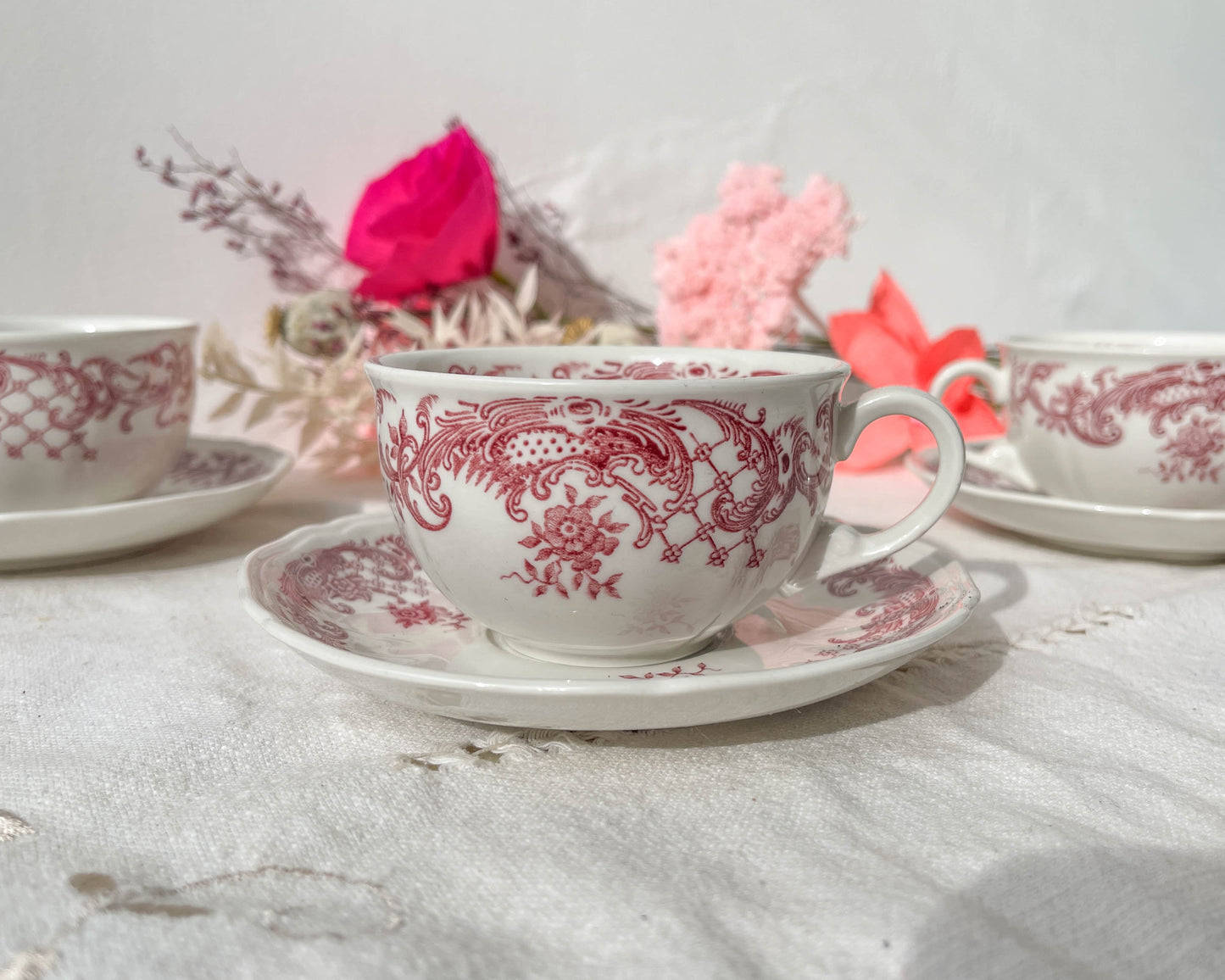 3 Tasses à Café en porcelaine blanche et rose Villero & Boch VALERIA Made in Germany