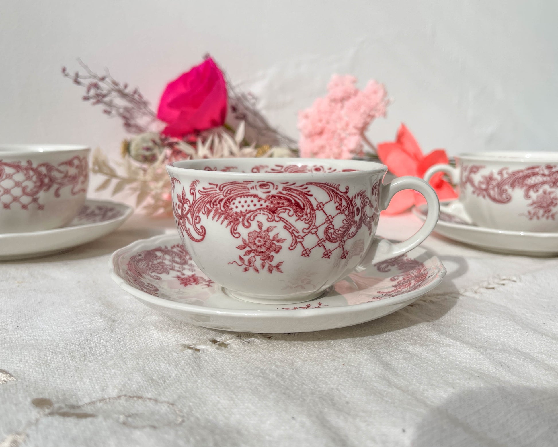 3 Tasses à Café en porcelaine blanche et rose Villero & Boch VALERIA Made in Germany
