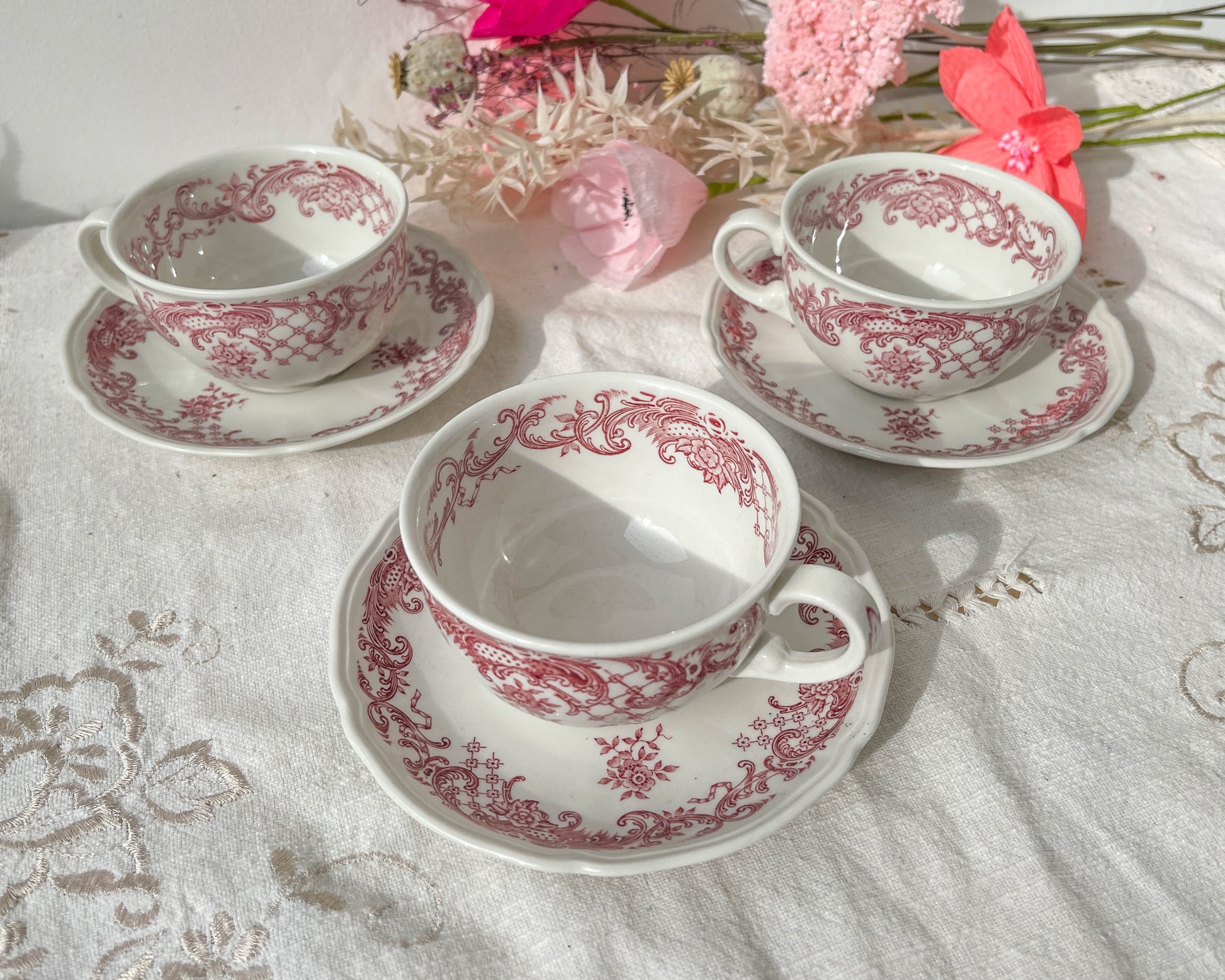 3 Tasses à Café en porcelaine blanche et rose Villero & Boch VALERIA Made in Germany