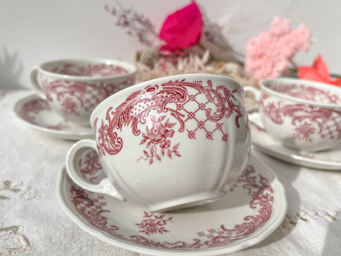 3 Tasses à Café en porcelaine blanche et rose Villero & Boch VALERIA Made in Germany
