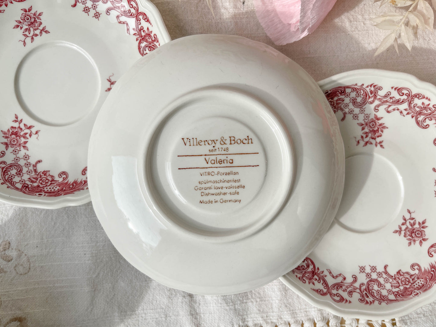 3 Tasses à Café en porcelaine blanche et rose Villero & Boch VALERIA Made in Germany