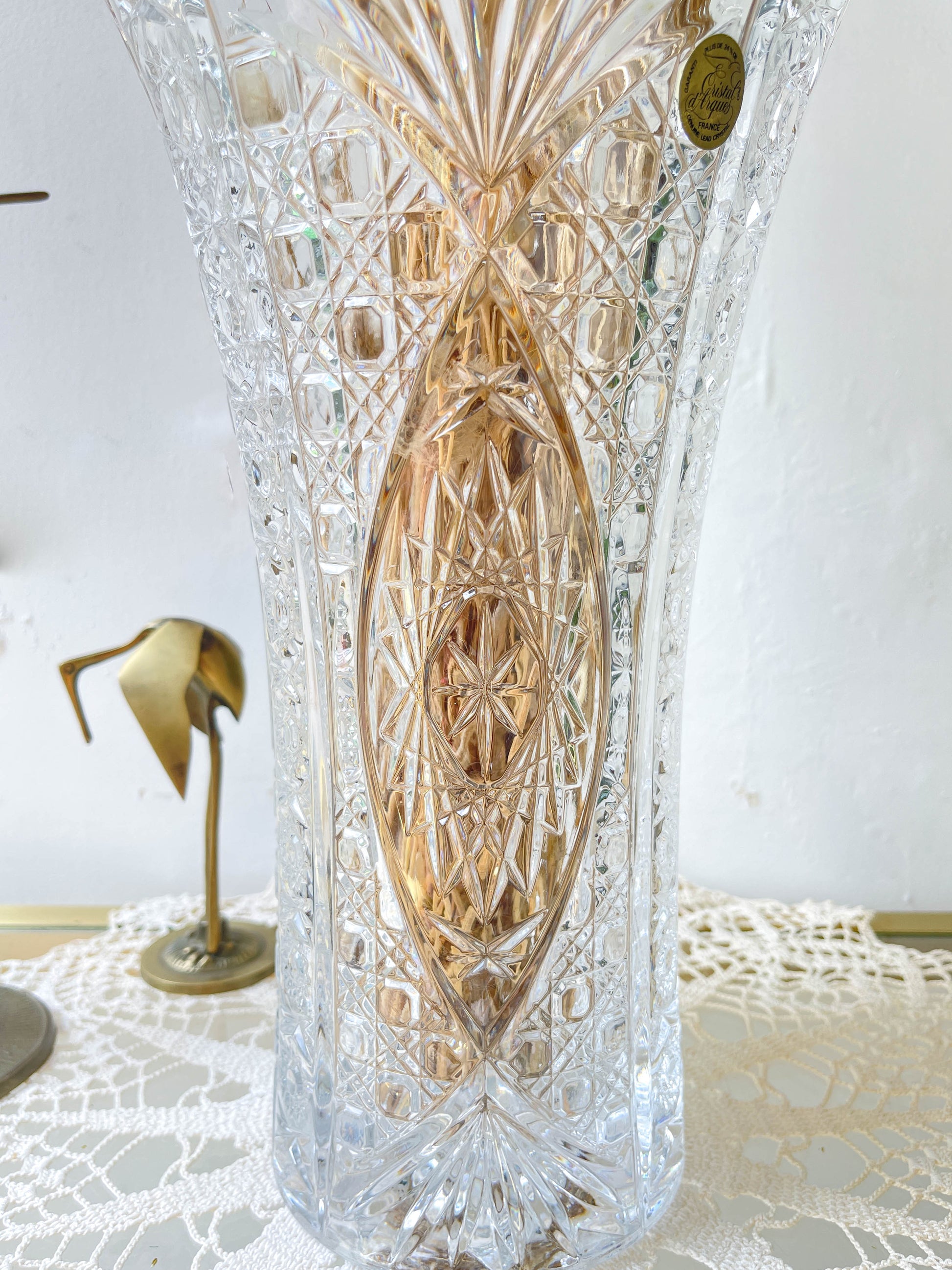 Vase Cristal d'Arques vintage motif ciselé