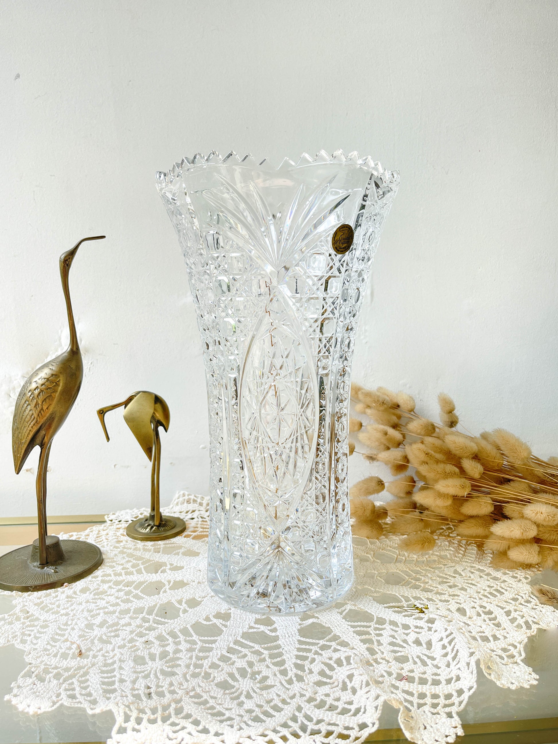 Vase Cristal d'Arques vintage motif ciselé