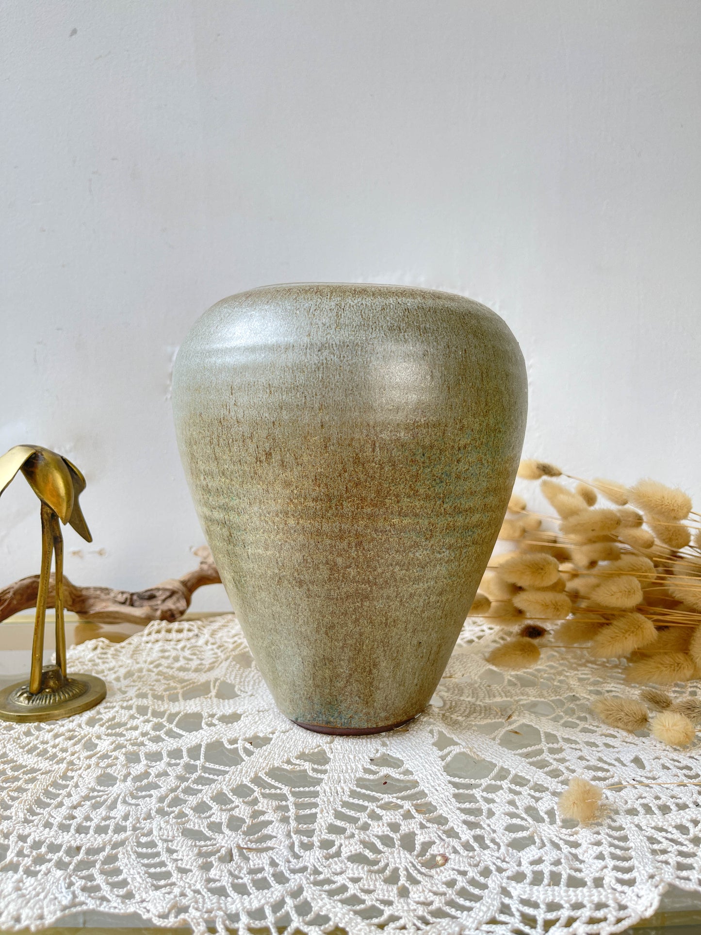Vase en grès vintage émaillé effet drapé