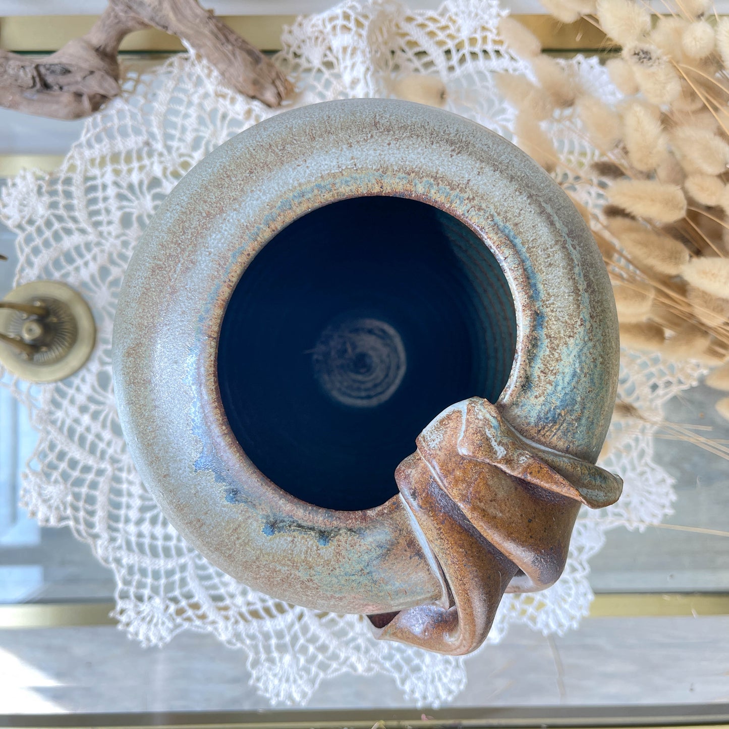 Vase en grès vintage émaillé effet drapé